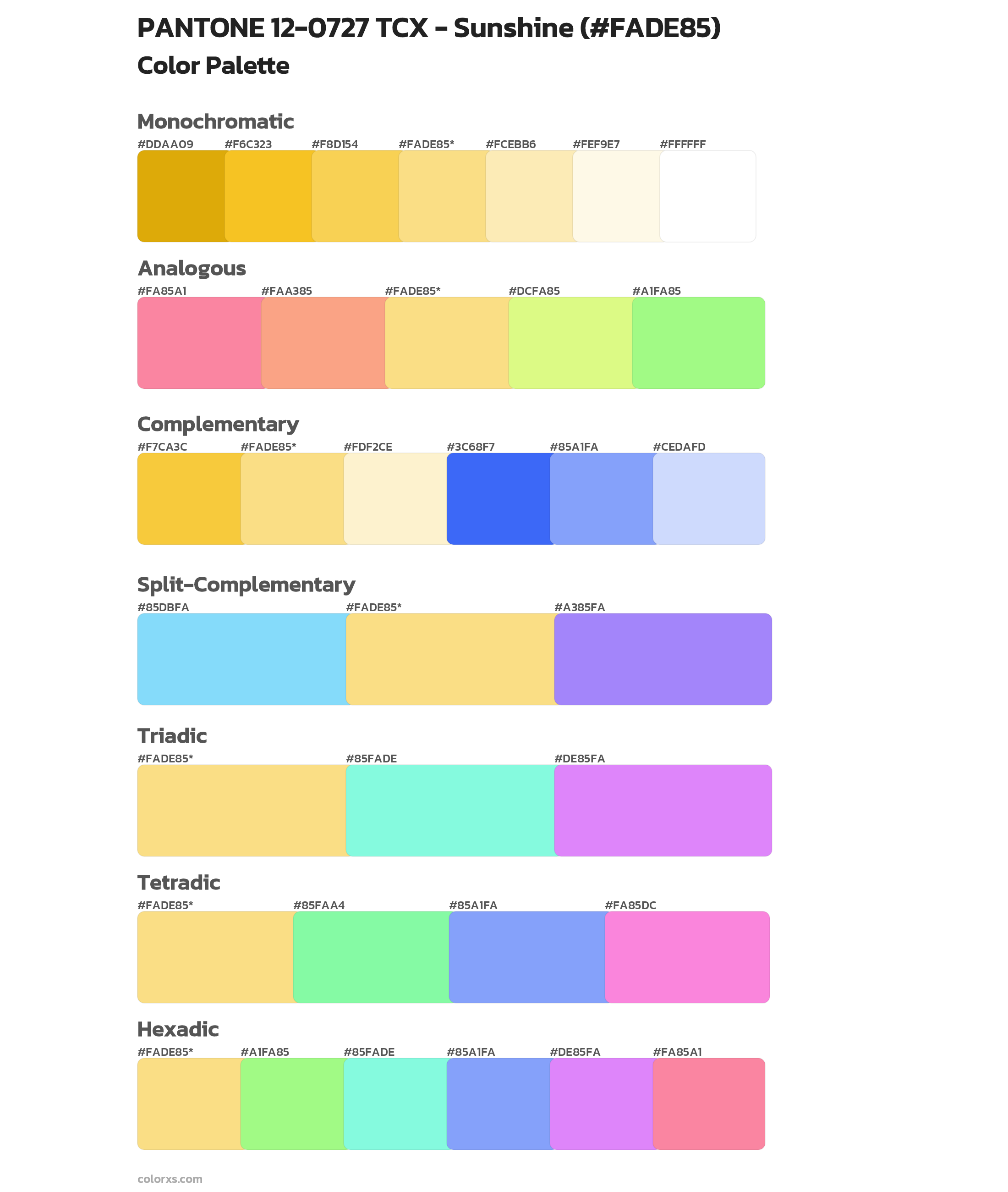 PANTONE 12-0727 TCX - Sunshine Color Scheme Palettes