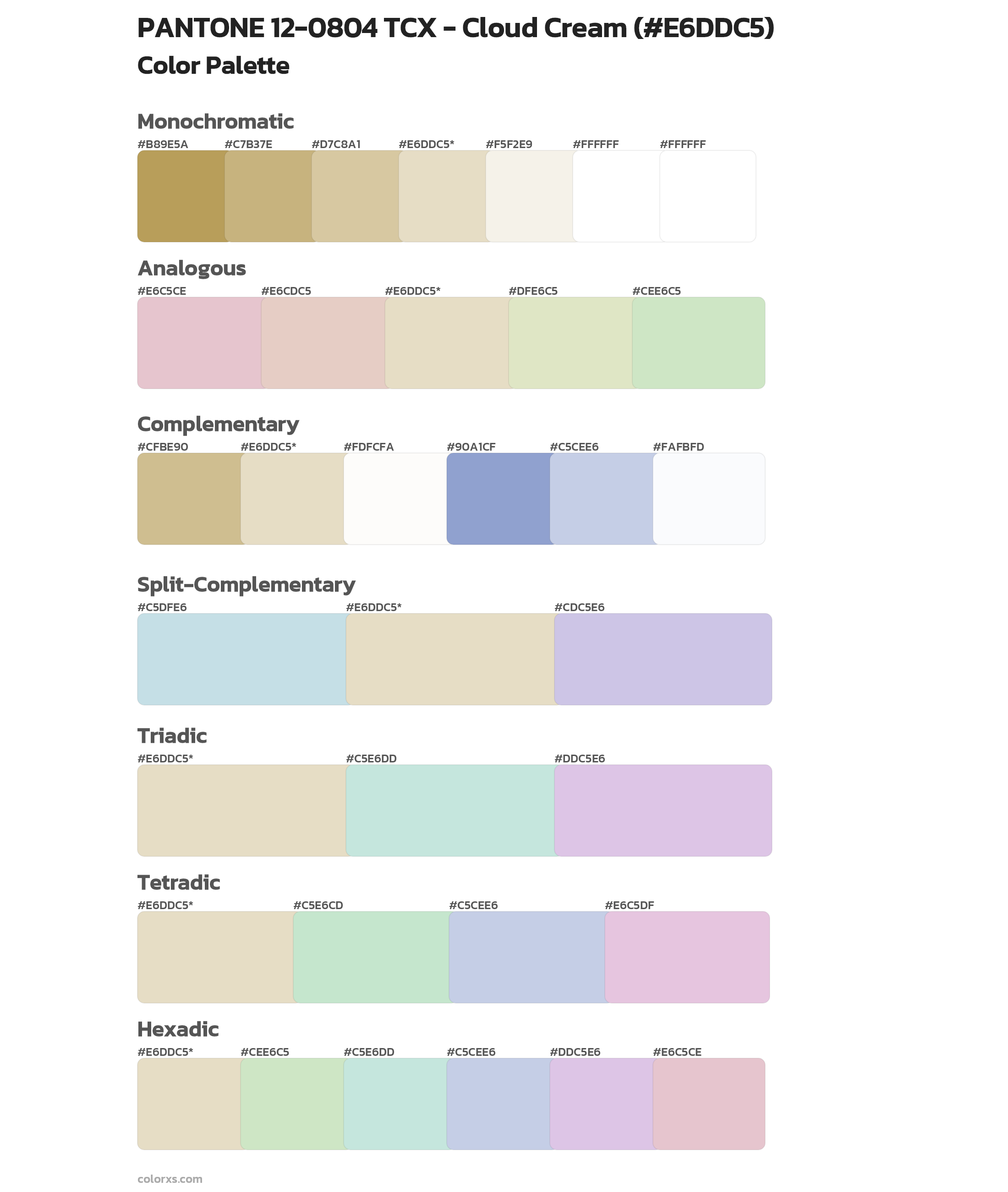 PANTONE 12-0804 TCX - Cloud Cream Color Scheme Palettes