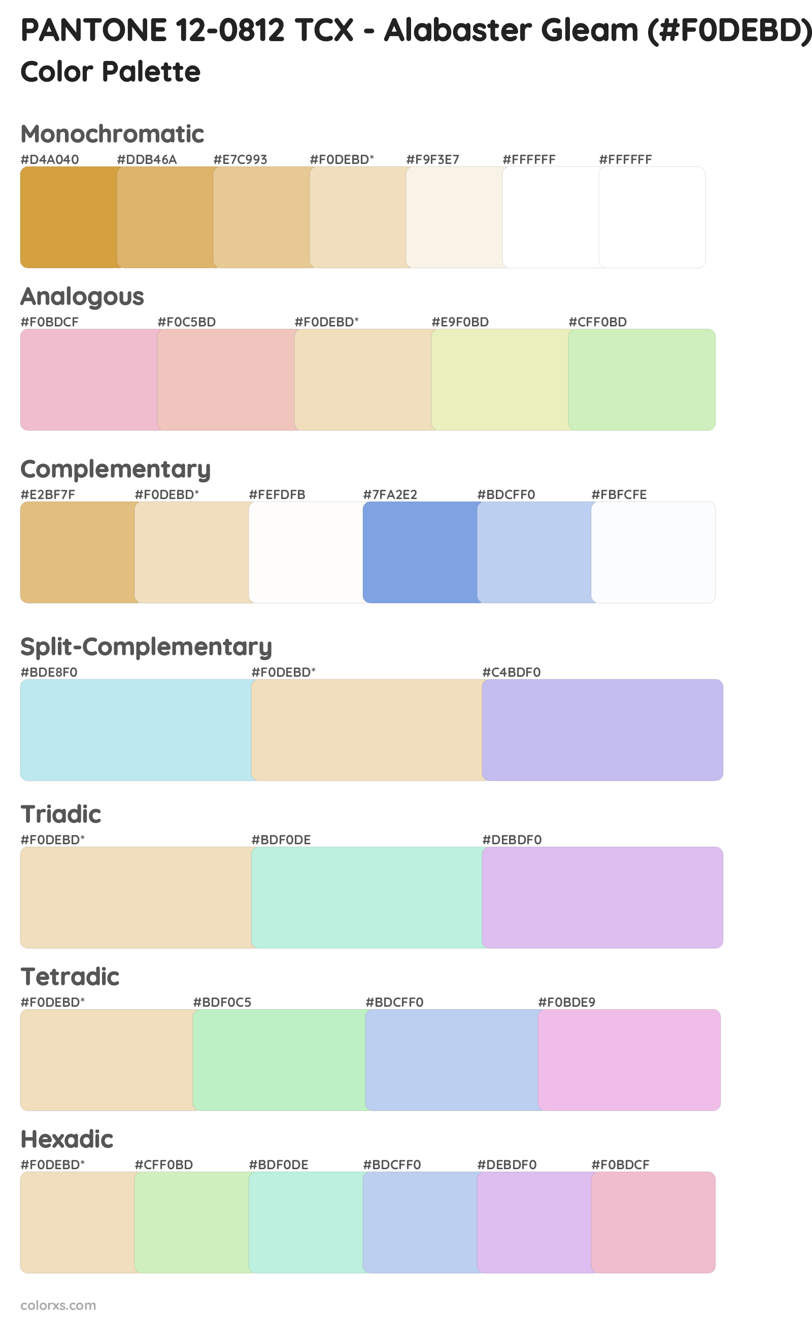 PANTONE 12-0812 TCX - Alabaster Gleam Color Scheme Palettes