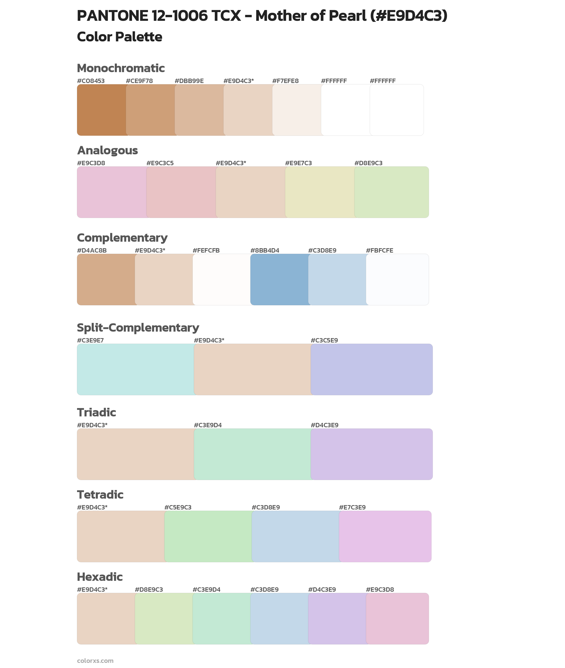 PANTONE 12-1006 TCX - Mother of Pearl Color Scheme Palettes