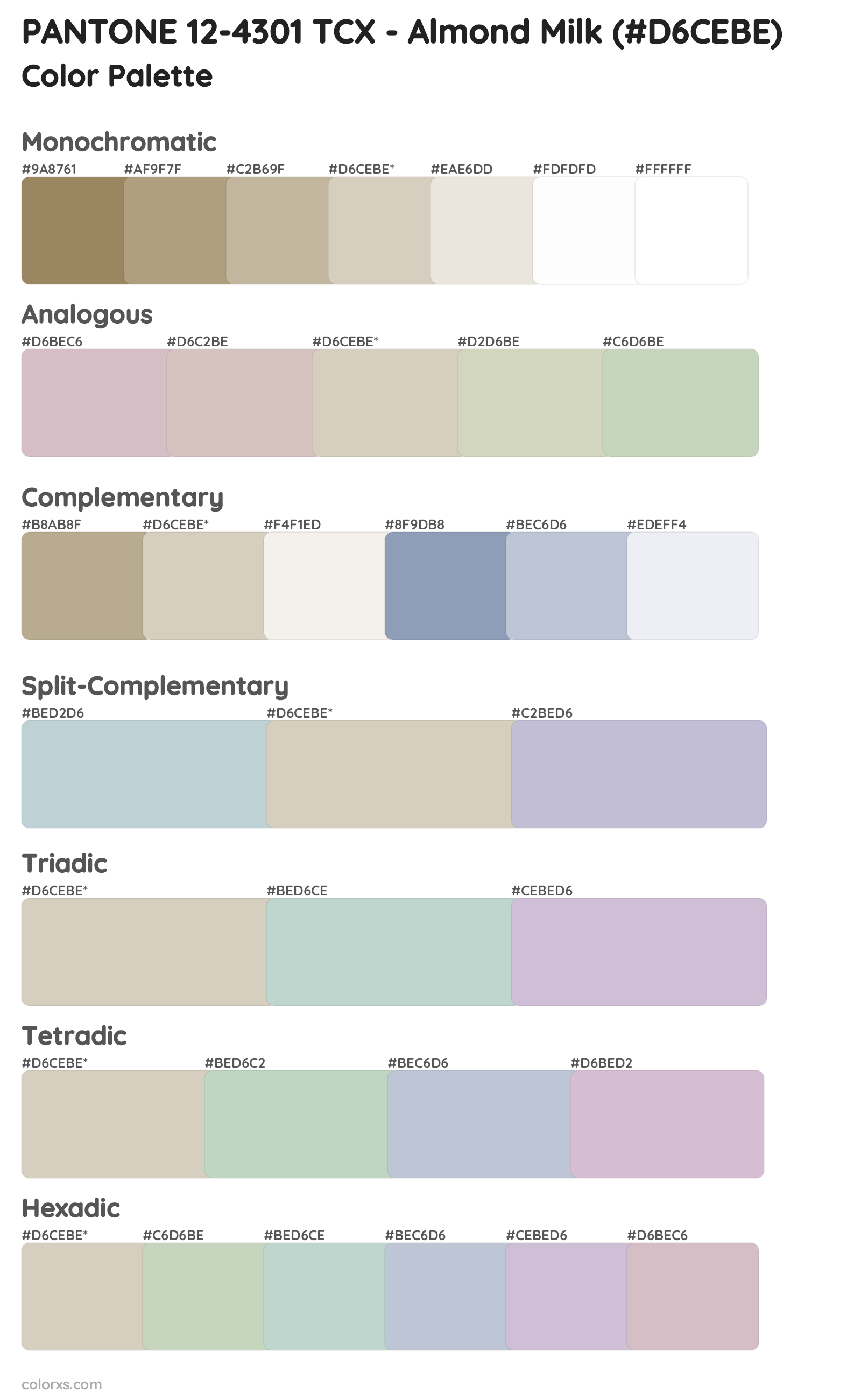 PANTONE 12-4301 TCX - Almond Milk Color Scheme Palettes