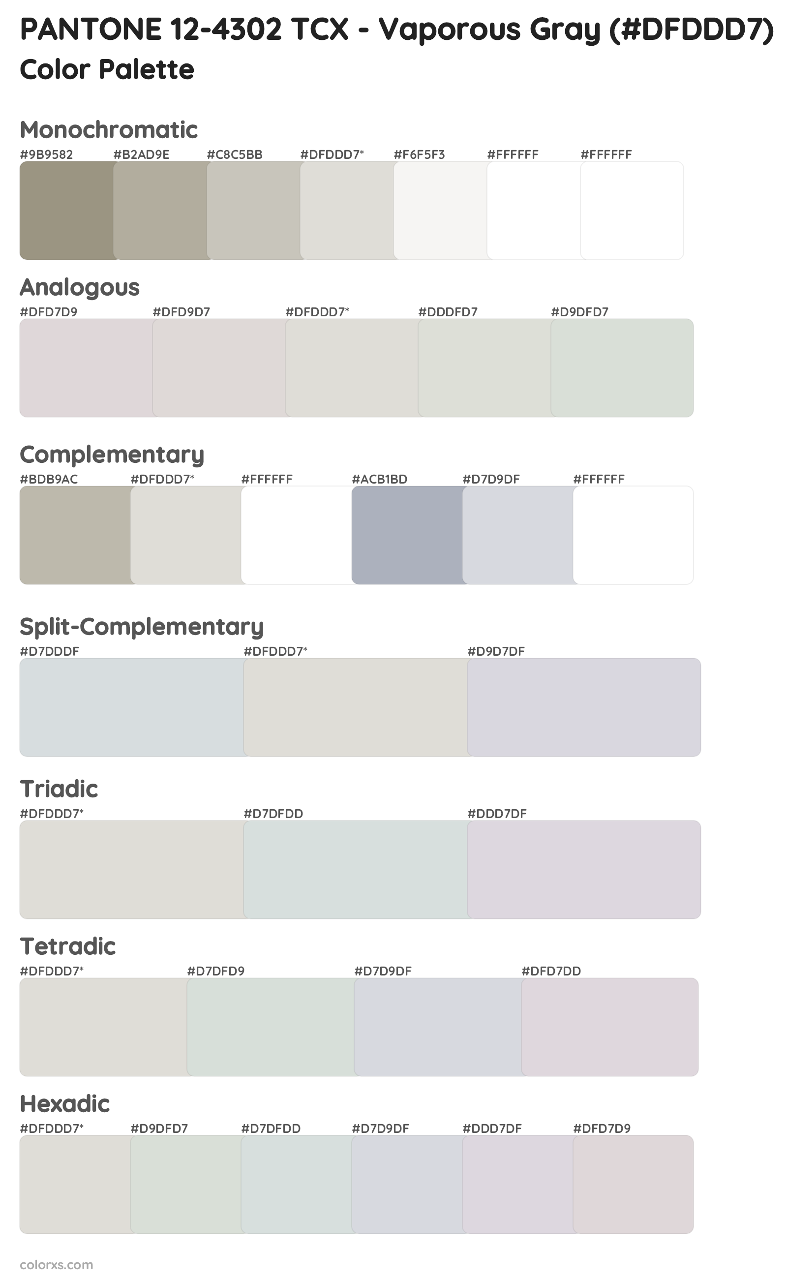 PANTONE 12-4302 TCX - Vaporous Gray Color Scheme Palettes