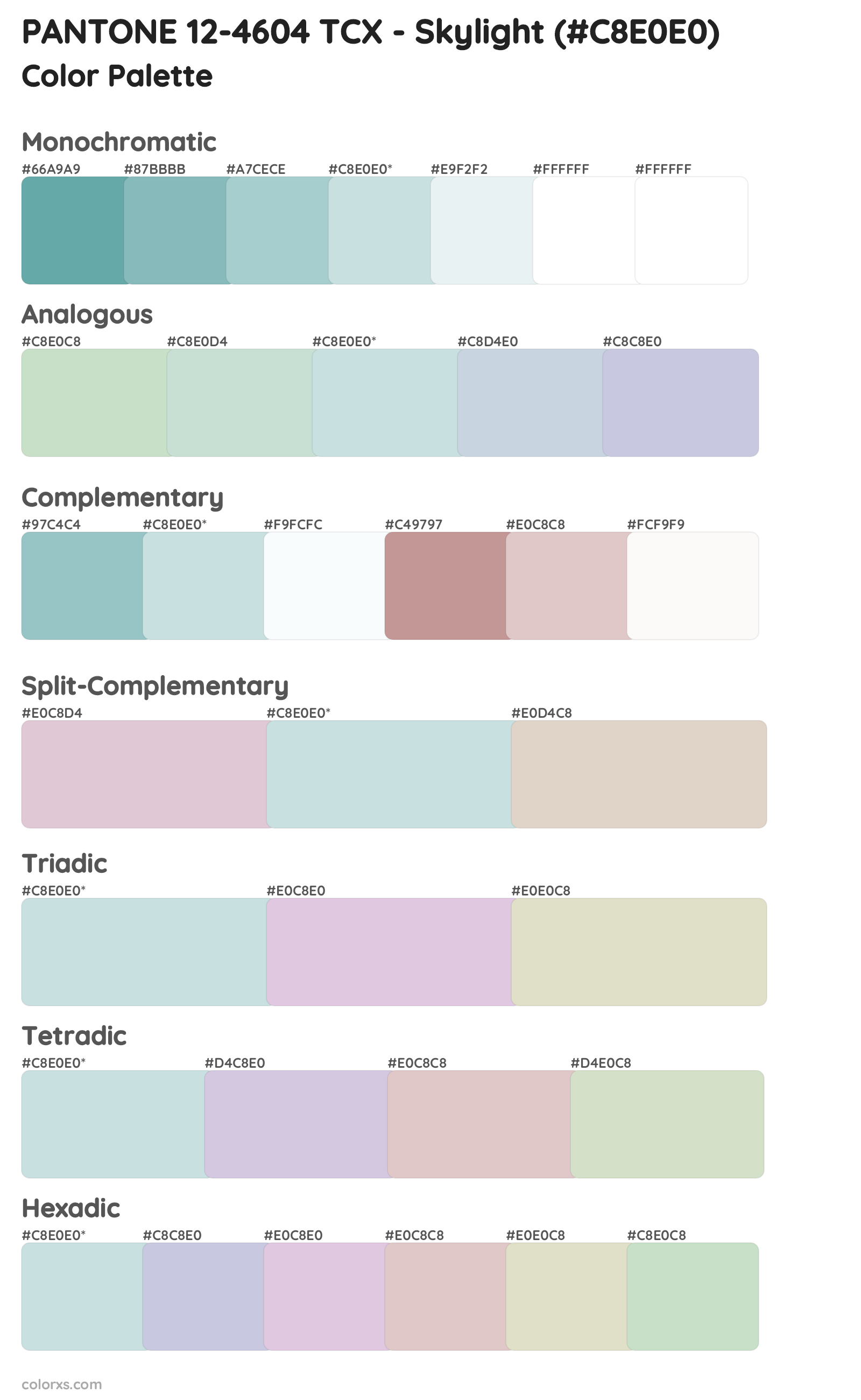 PANTONE 12-4604 TCX - Skylight Color Scheme Palettes