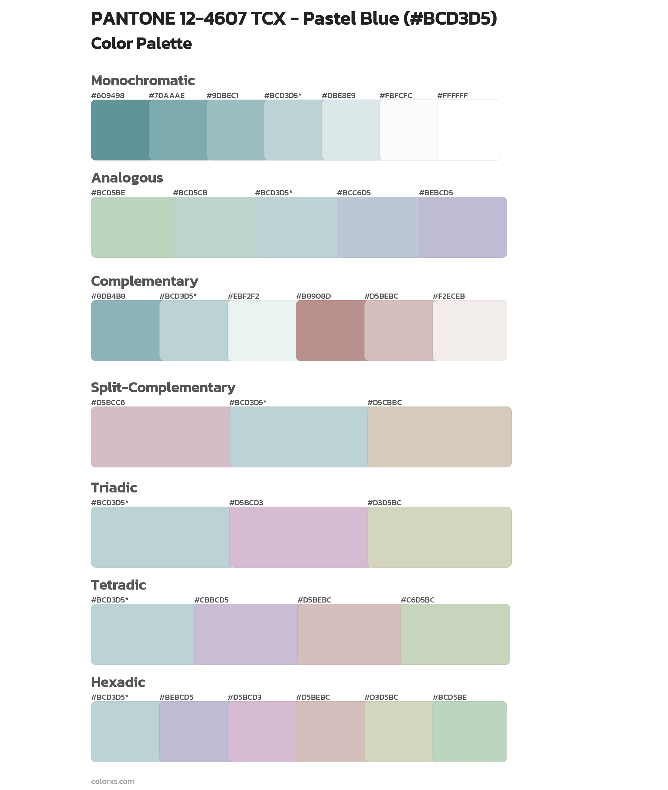 PANTONE 12-4607 TCX - Pastel Blue Color Scheme Palettes