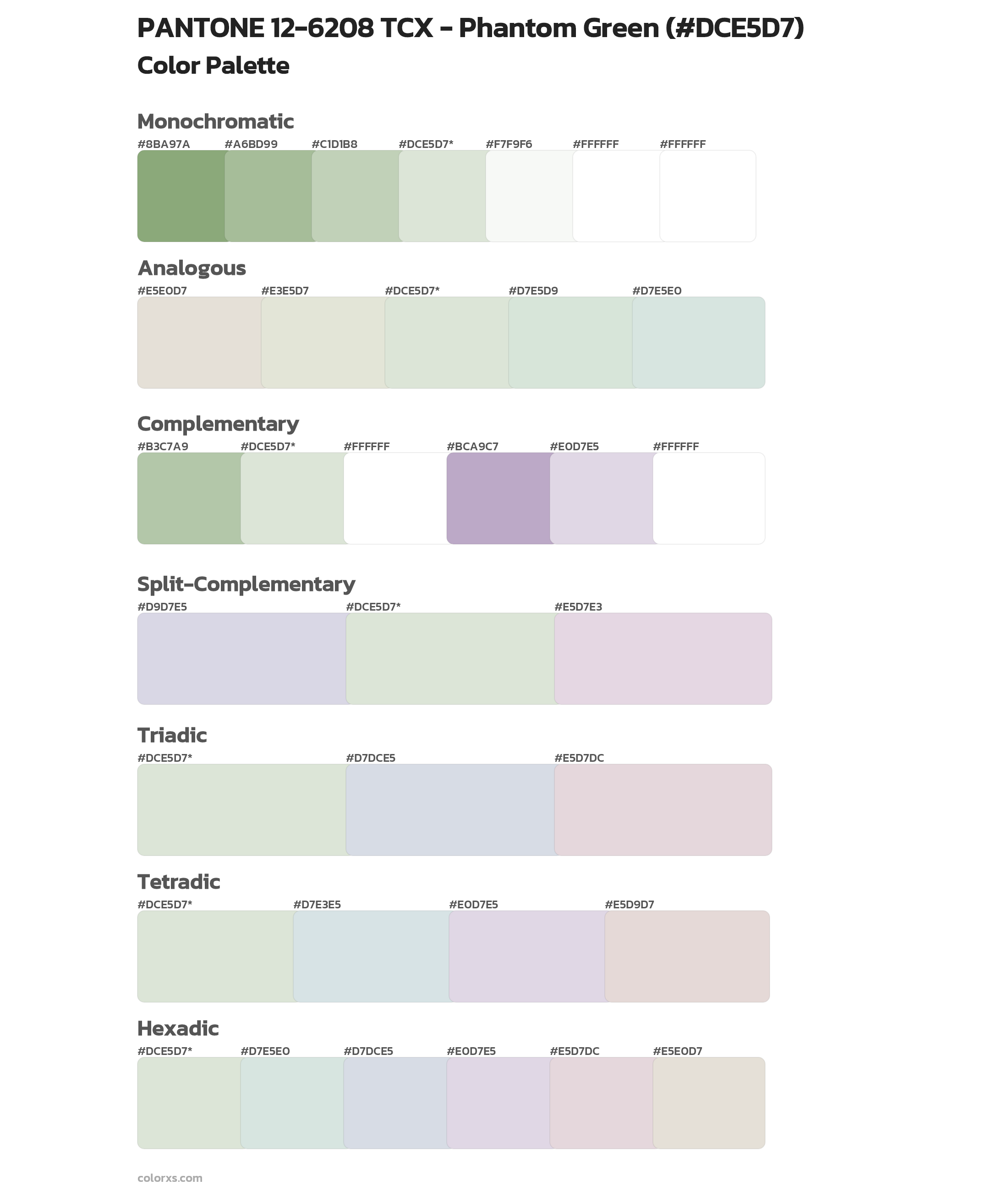 PANTONE 12-6208 TCX - Phantom Green Color Scheme Palettes