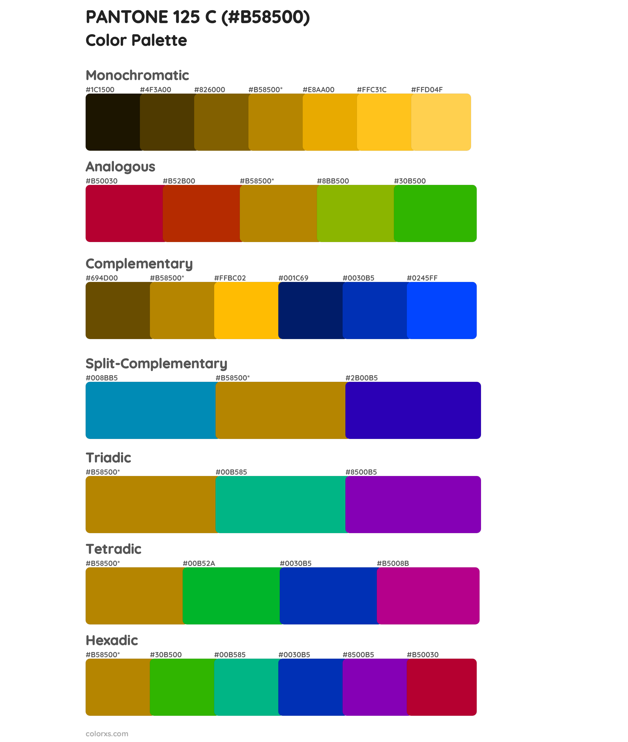 PANTONE 125 C Color Scheme Palettes