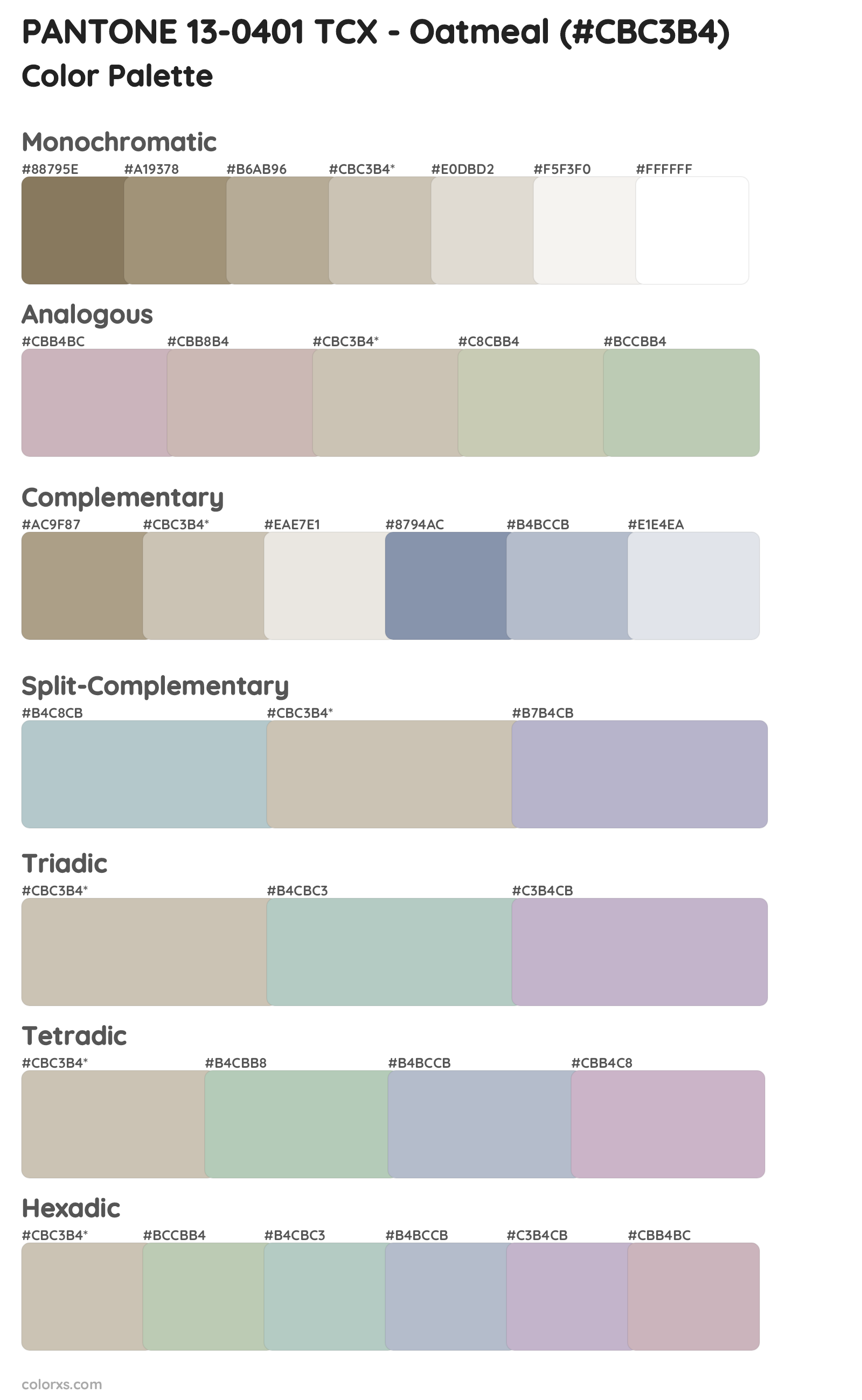 PANTONE 13-0401 TCX - Oatmeal Color Scheme Palettes