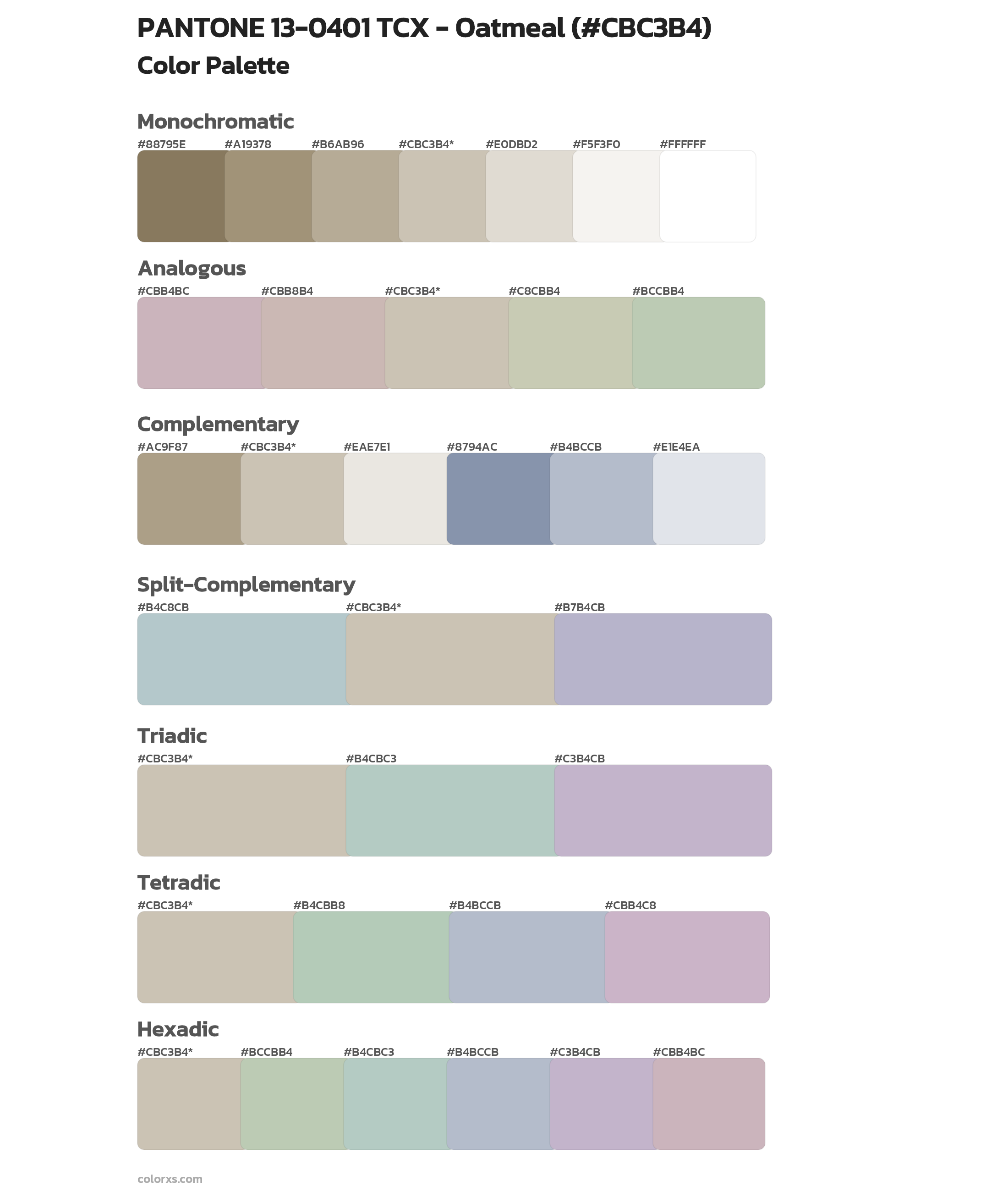 PANTONE 13-0401 TCX - Oatmeal Color Scheme Palettes