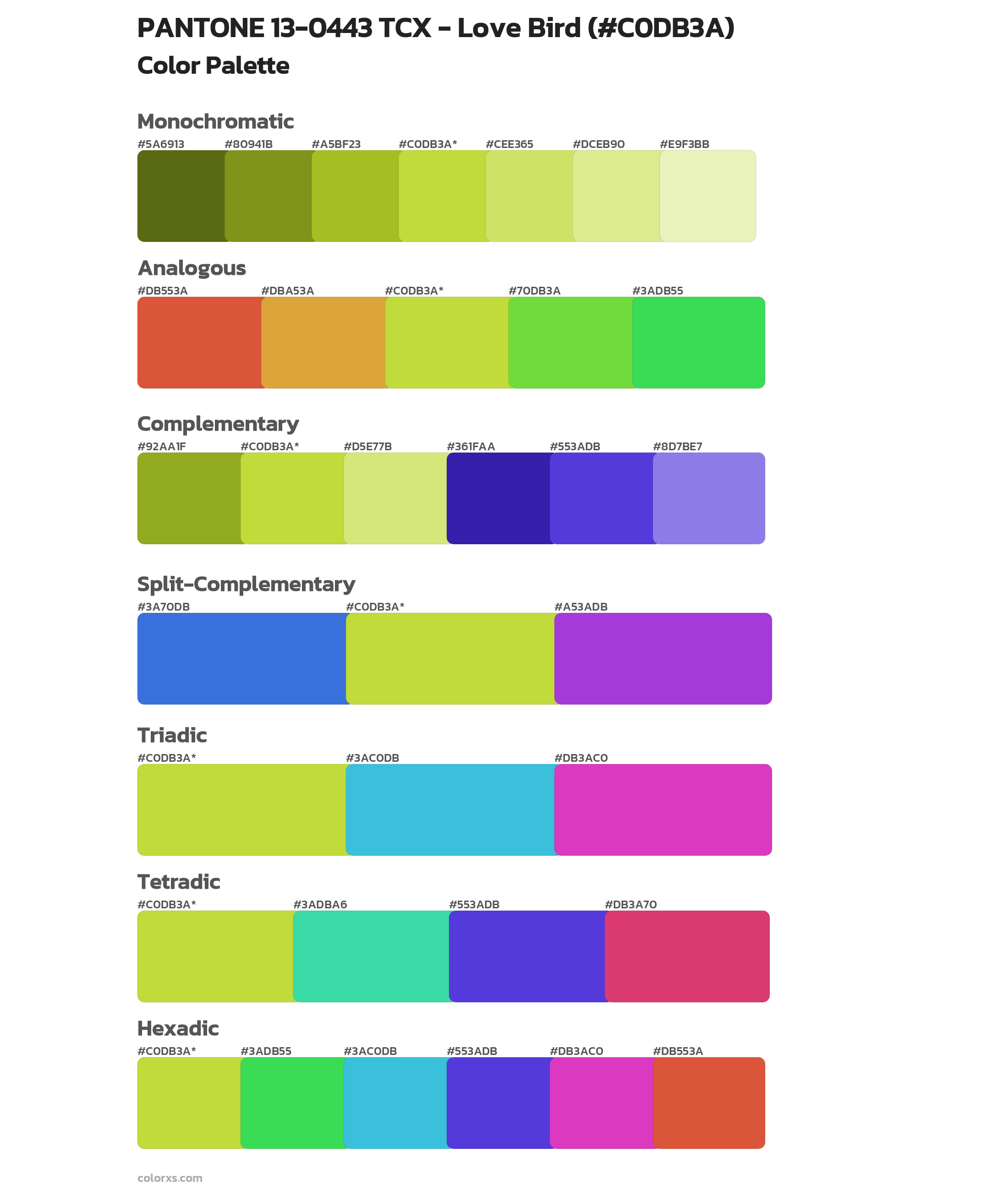 PANTONE 13-0443 TCX - Love Bird Color Scheme Palettes