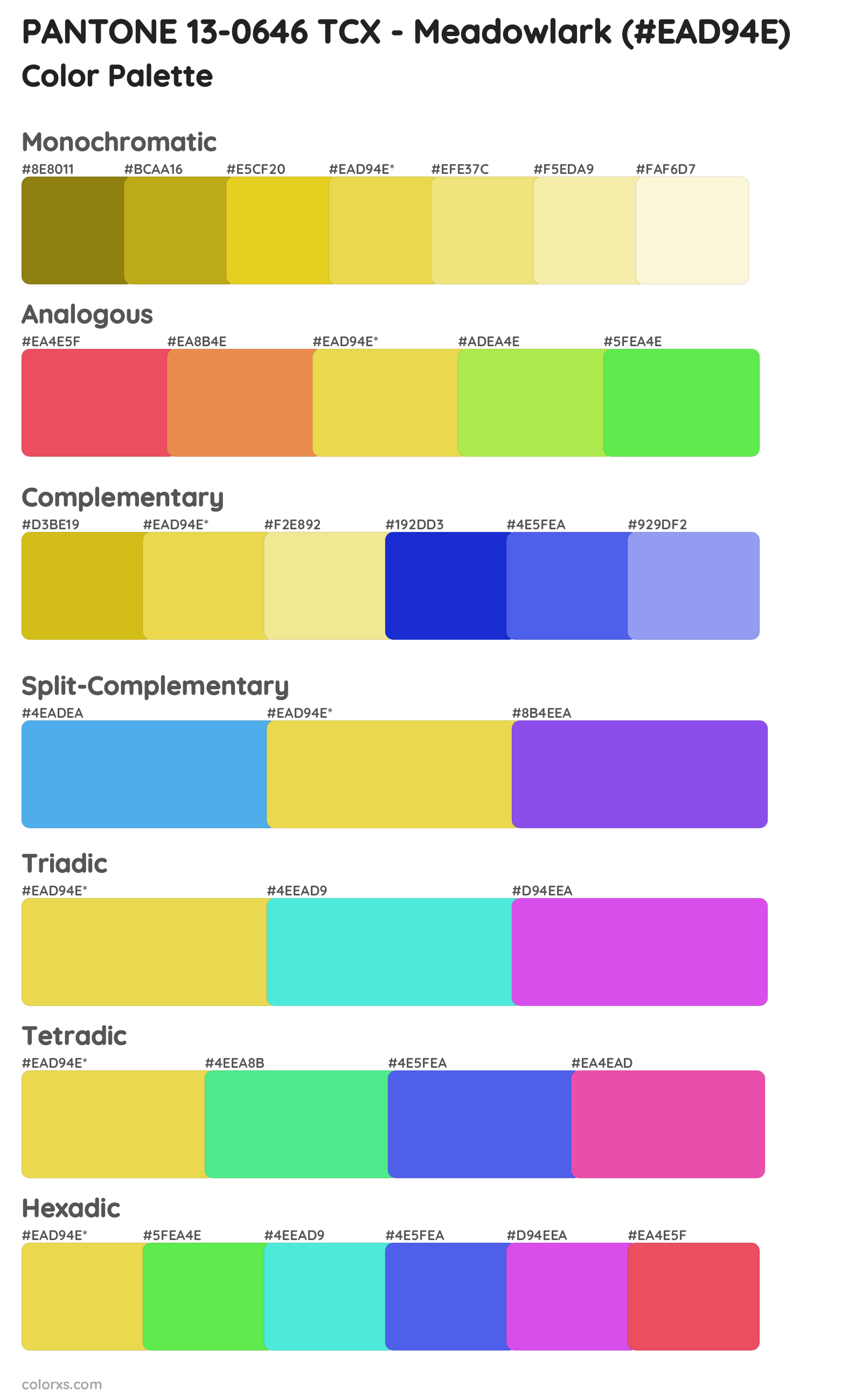 PANTONE 13-0646 TCX - Meadowlark Color Scheme Palettes