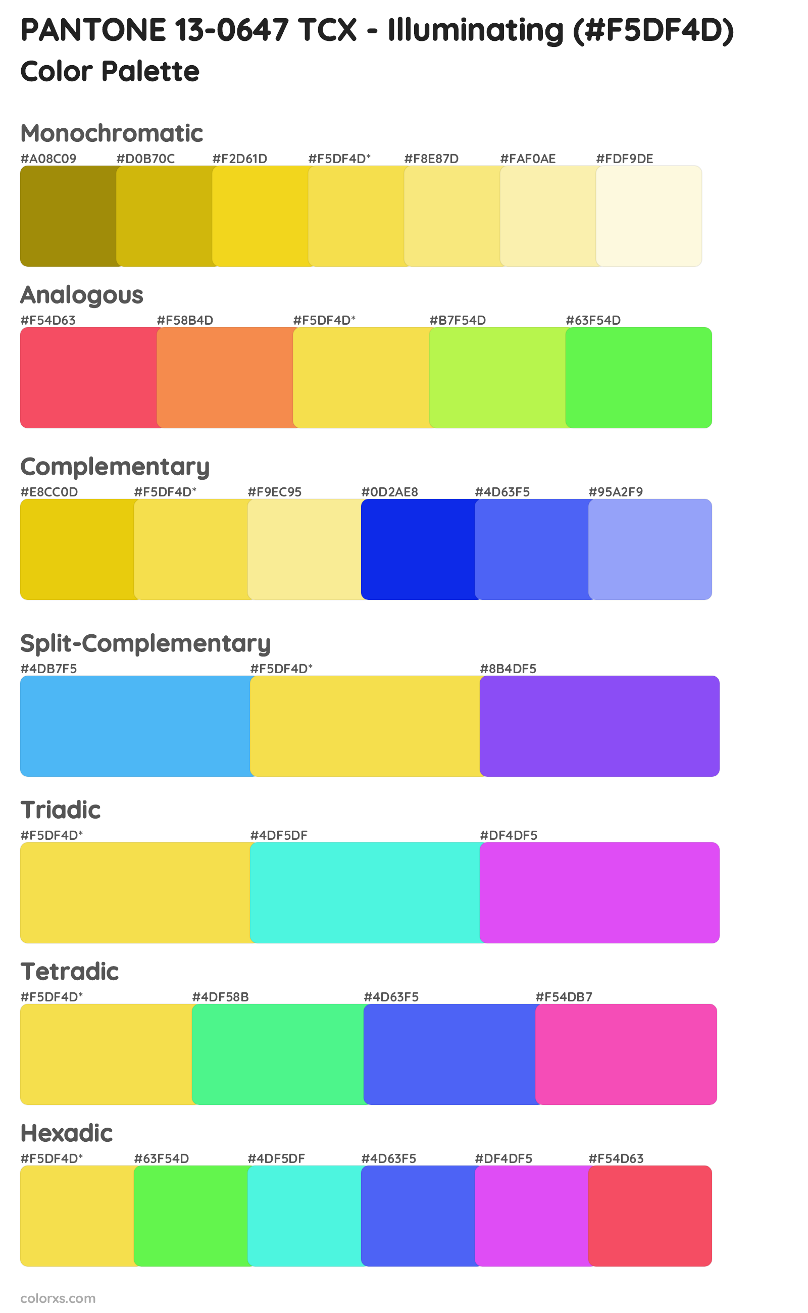 PANTONE 13-0647 TCX - Illuminating Color Scheme Palettes