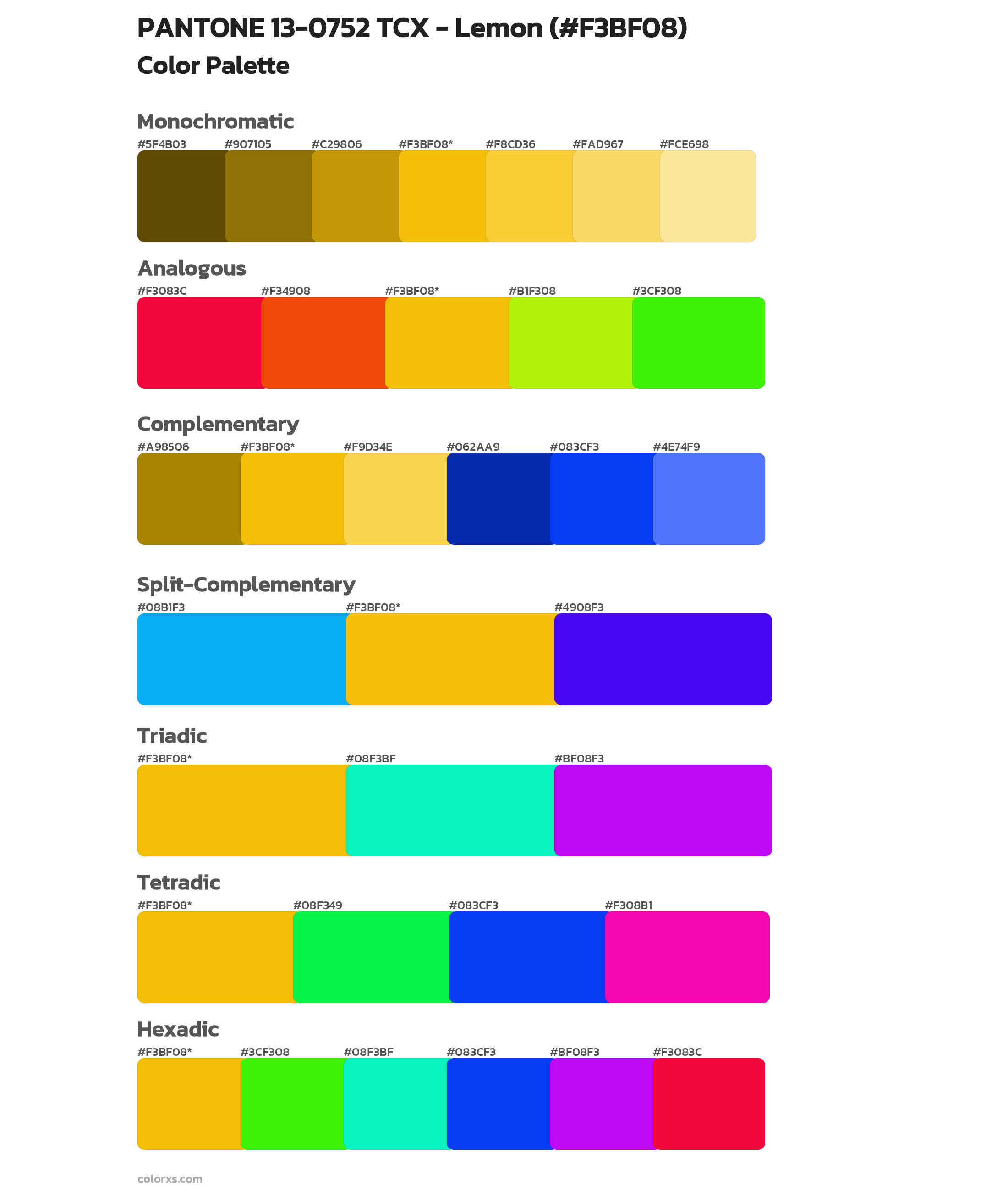 PANTONE 13-0752 TCX - Lemon Color Scheme Palettes