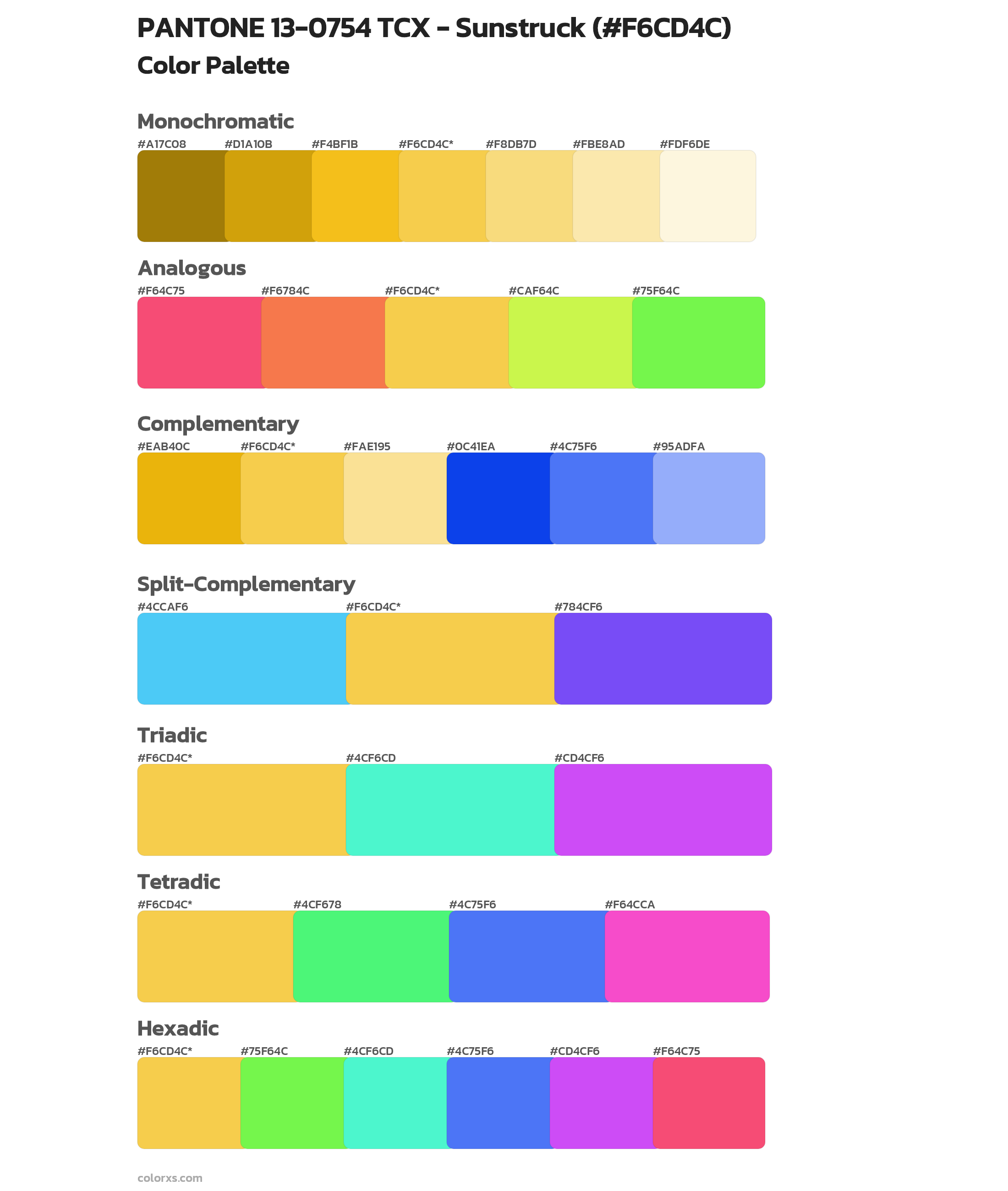 PANTONE 13-0754 TCX - Sunstruck Color Scheme Palettes