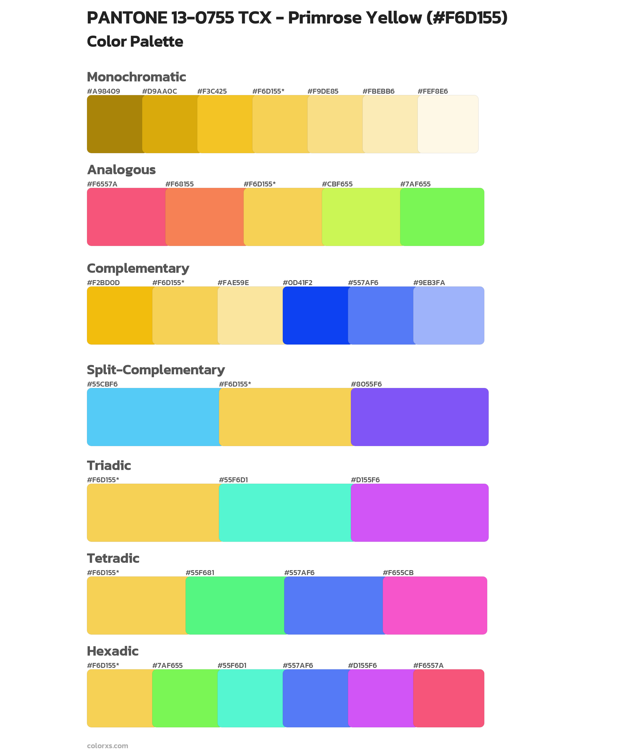 PANTONE 13-0755 TCX - Primrose Yellow Color Scheme Palettes