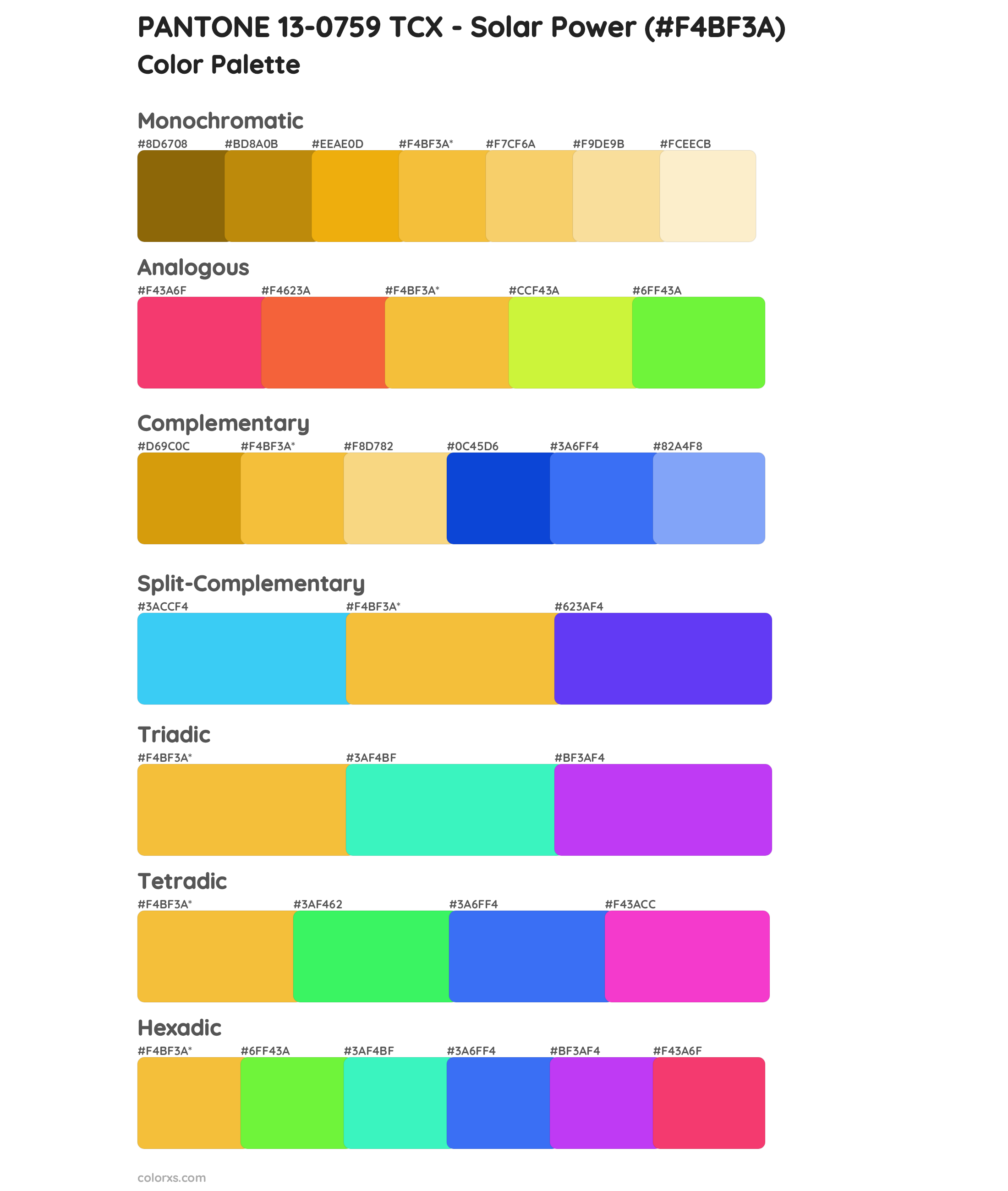 PANTONE 13-0759 TCX - Solar Power Color Scheme Palettes