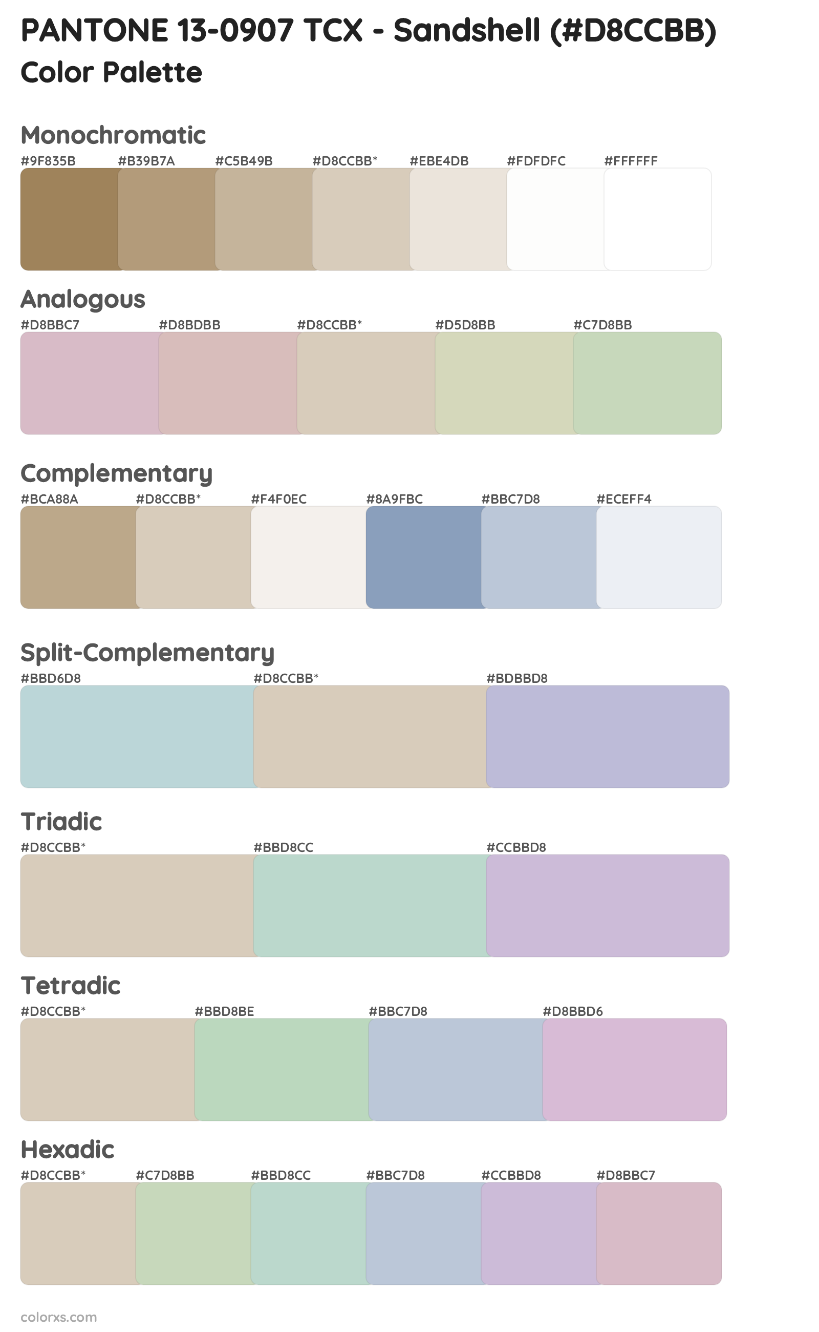 PANTONE 13-0907 TCX - Sandshell Color Scheme Palettes