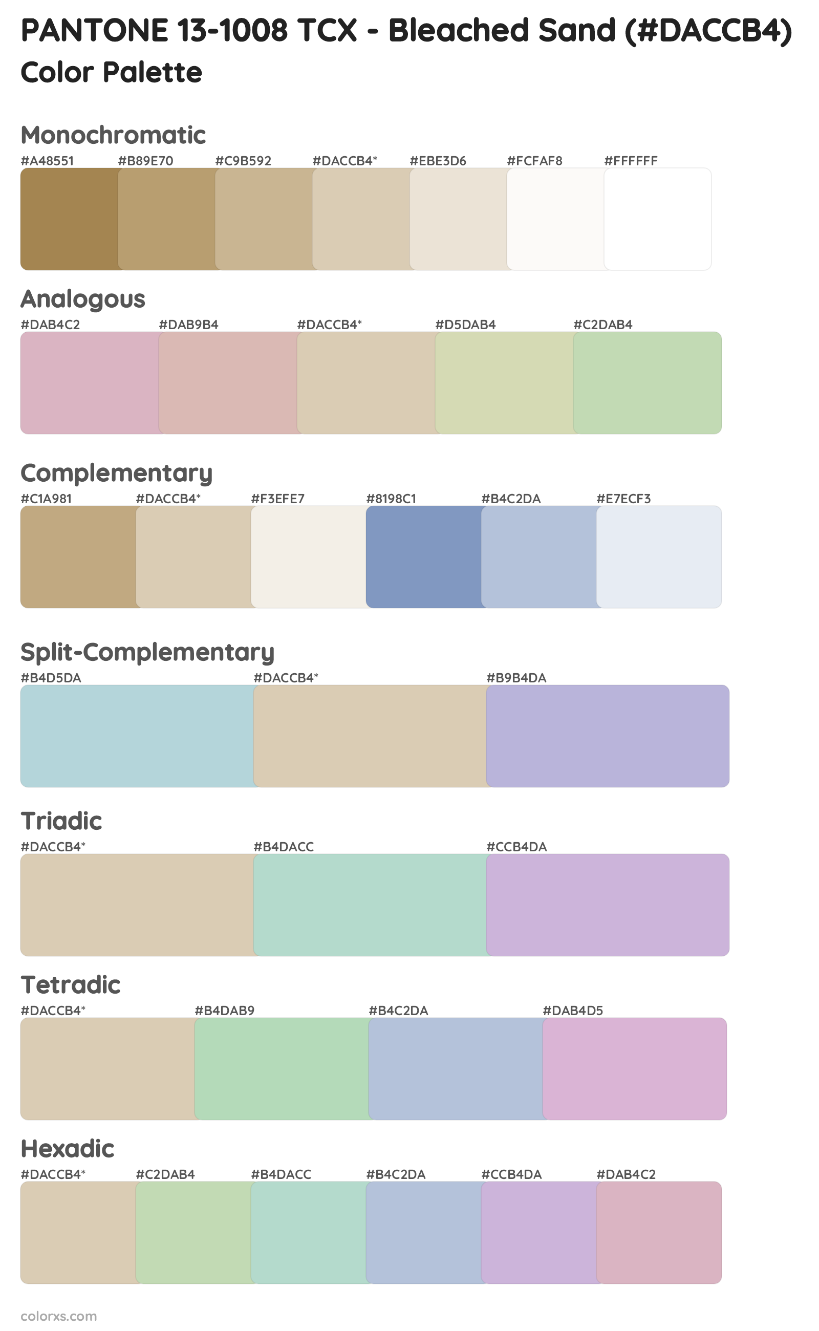 PANTONE 13-1008 TCX - Bleached Sand Color Scheme Palettes