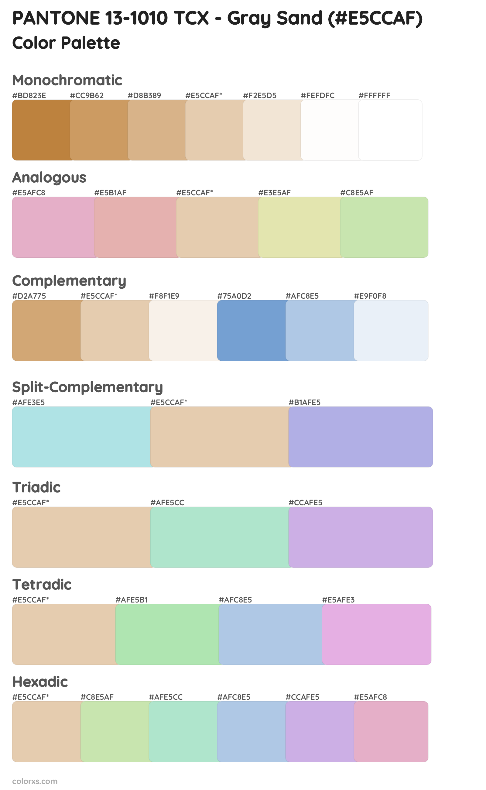 PANTONE 13-1010 TCX - Gray Sand Color Scheme Palettes