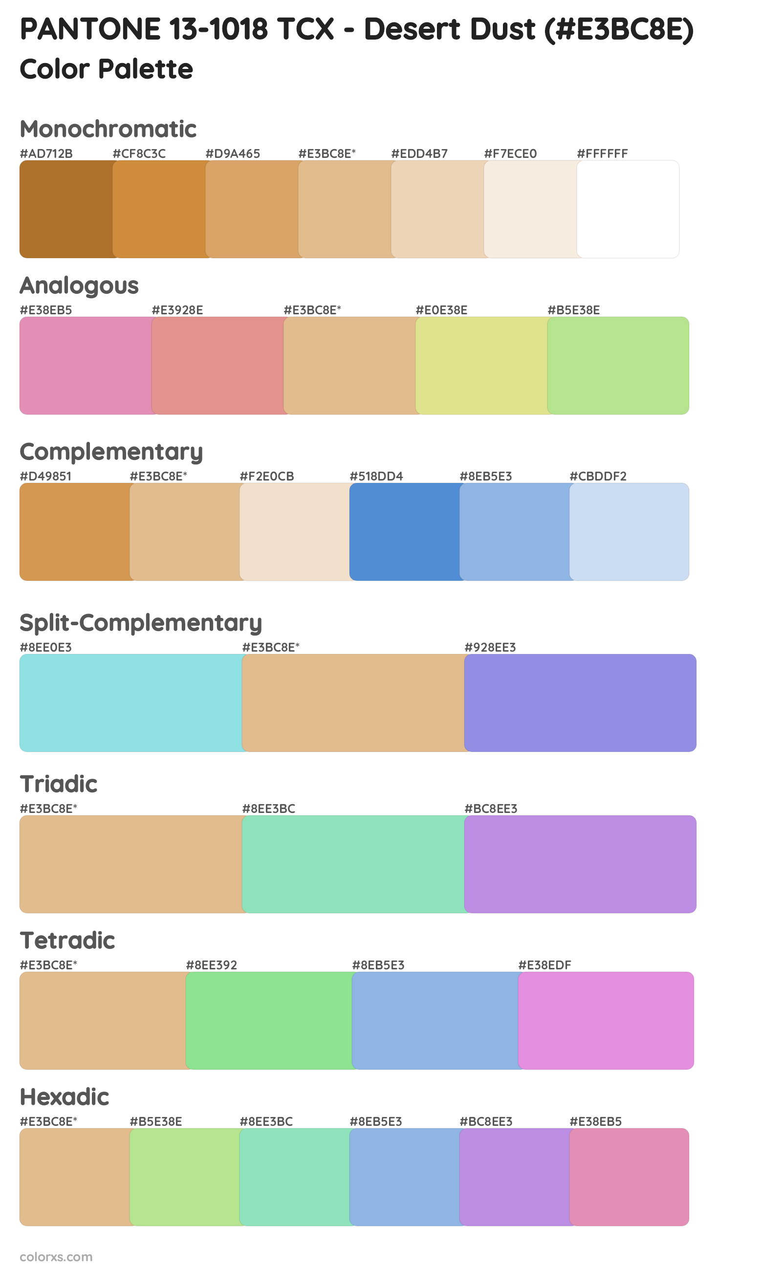 PANTONE 13-1018 TCX - Desert Dust Color Scheme Palettes