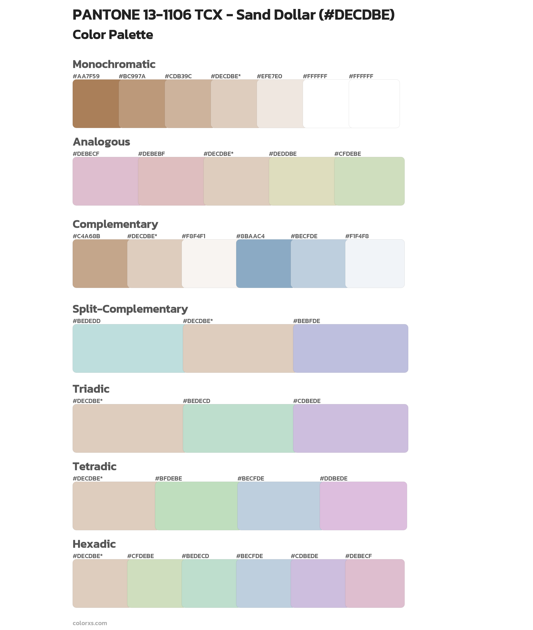 PANTONE 13-1106 TCX - Sand Dollar Color Scheme Palettes