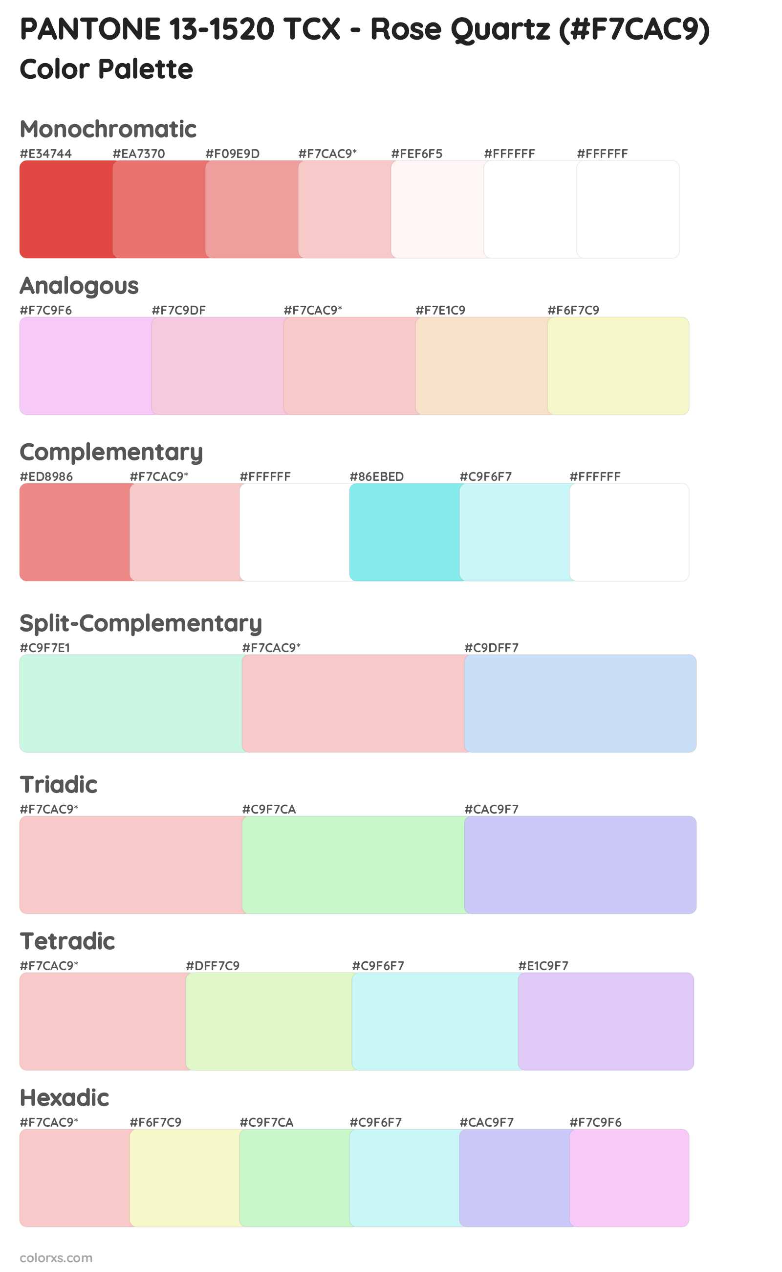 PANTONE 13-1520 TCX - Rose Quartz Color Scheme Palettes