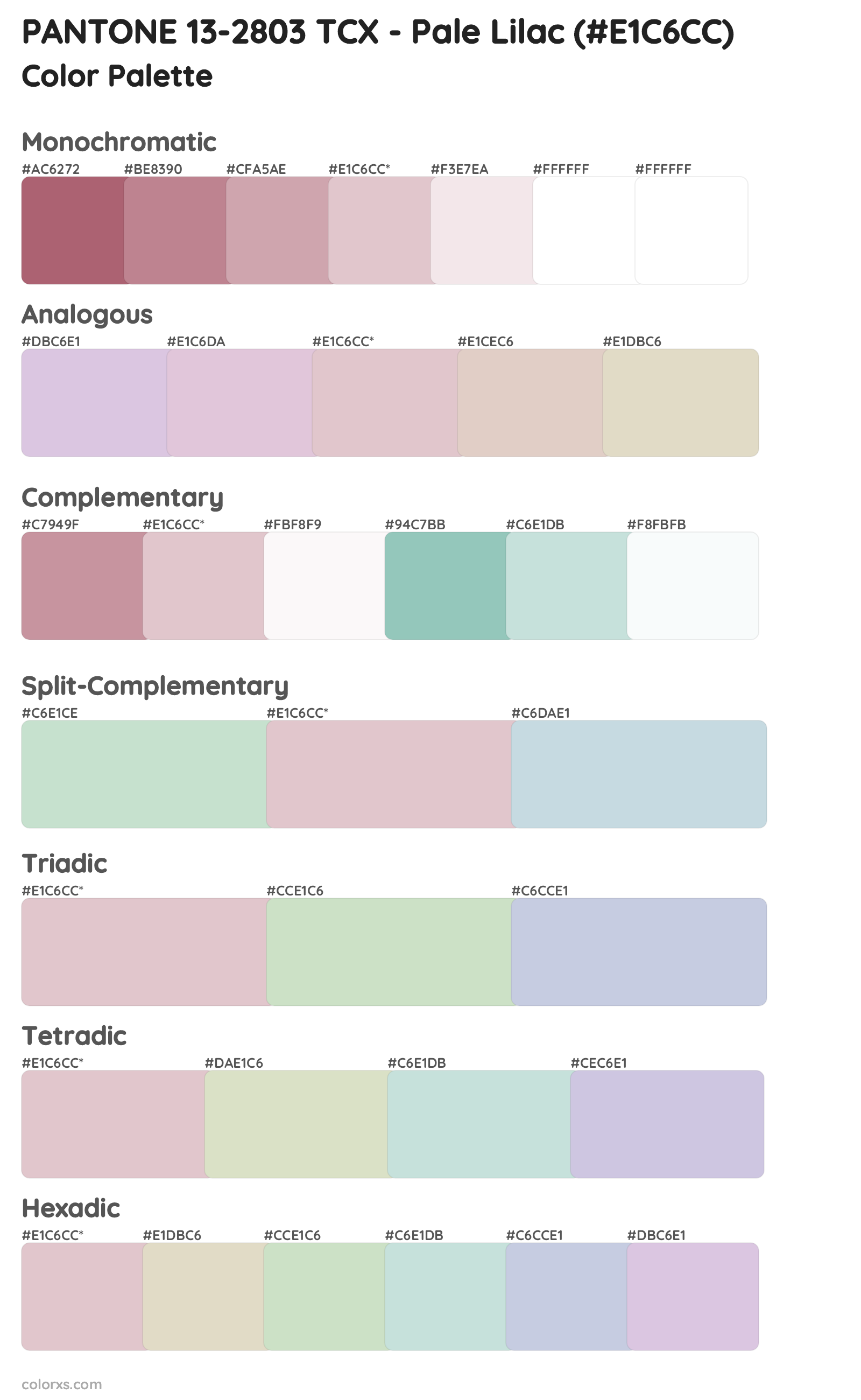PANTONE 13-2803 TCX - Pale Lilac Color Scheme Palettes