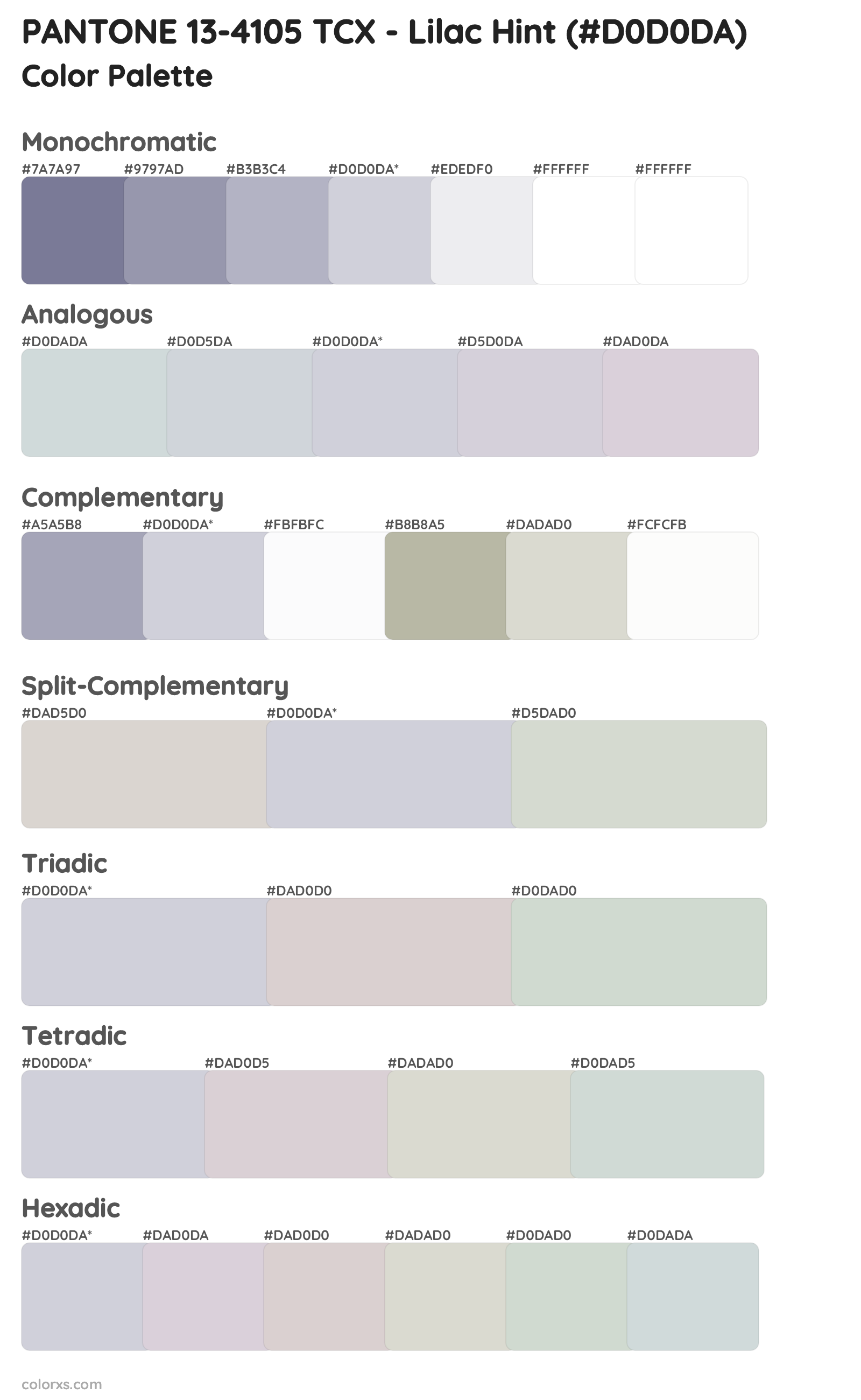 PANTONE 13-4105 TCX - Lilac Hint Color Scheme Palettes