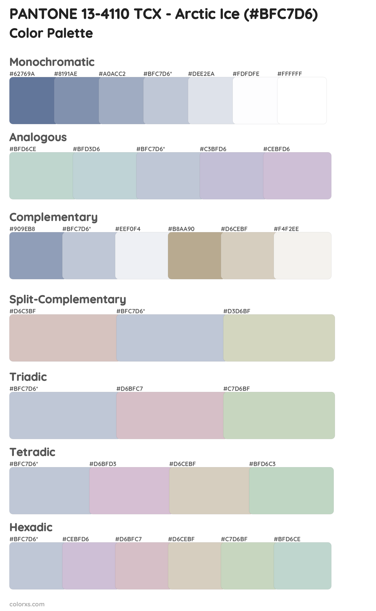 PANTONE 13-4110 TCX - Arctic Ice Color Scheme Palettes
