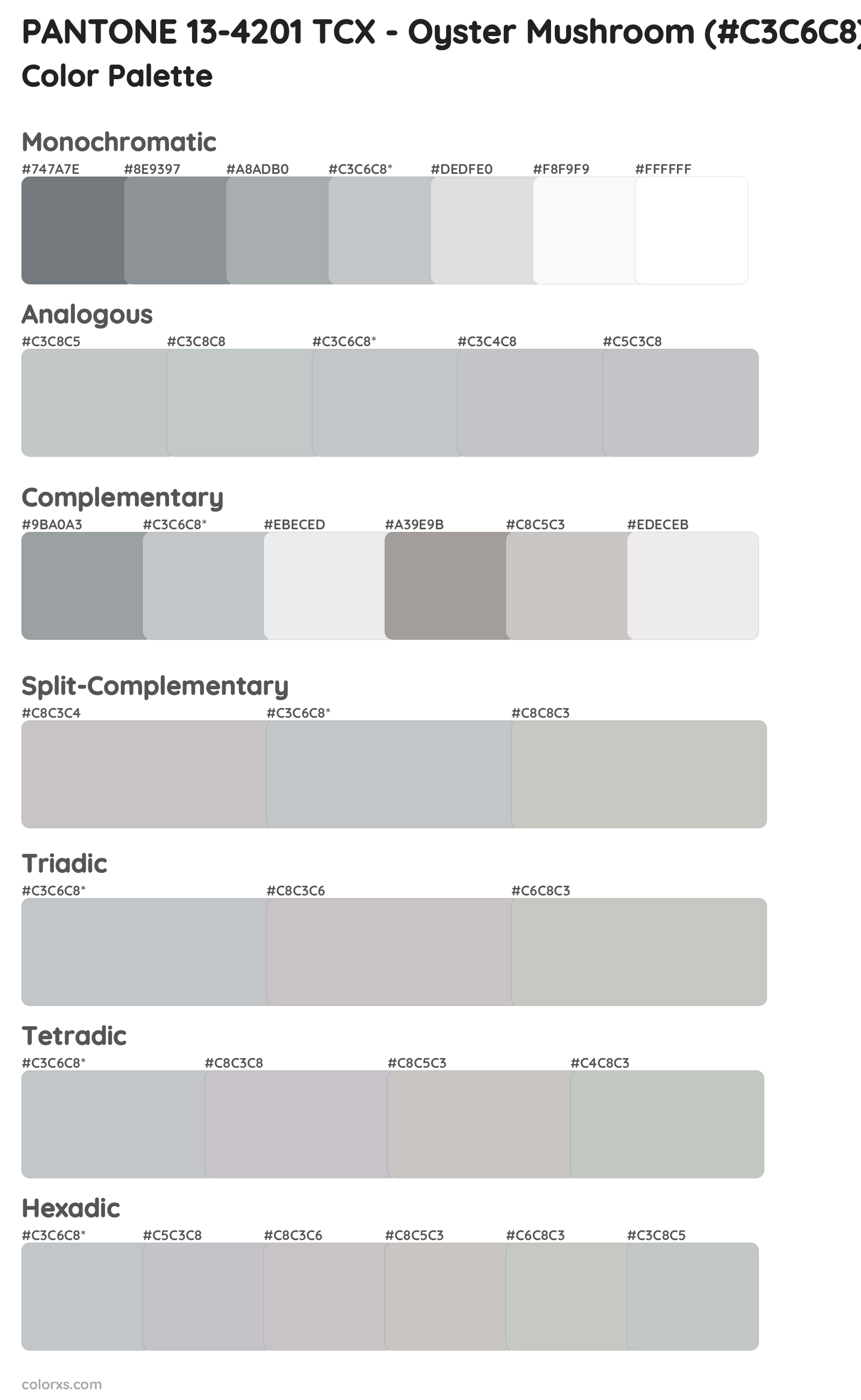 PANTONE 13-4201 TCX - Oyster Mushroom Color Scheme Palettes