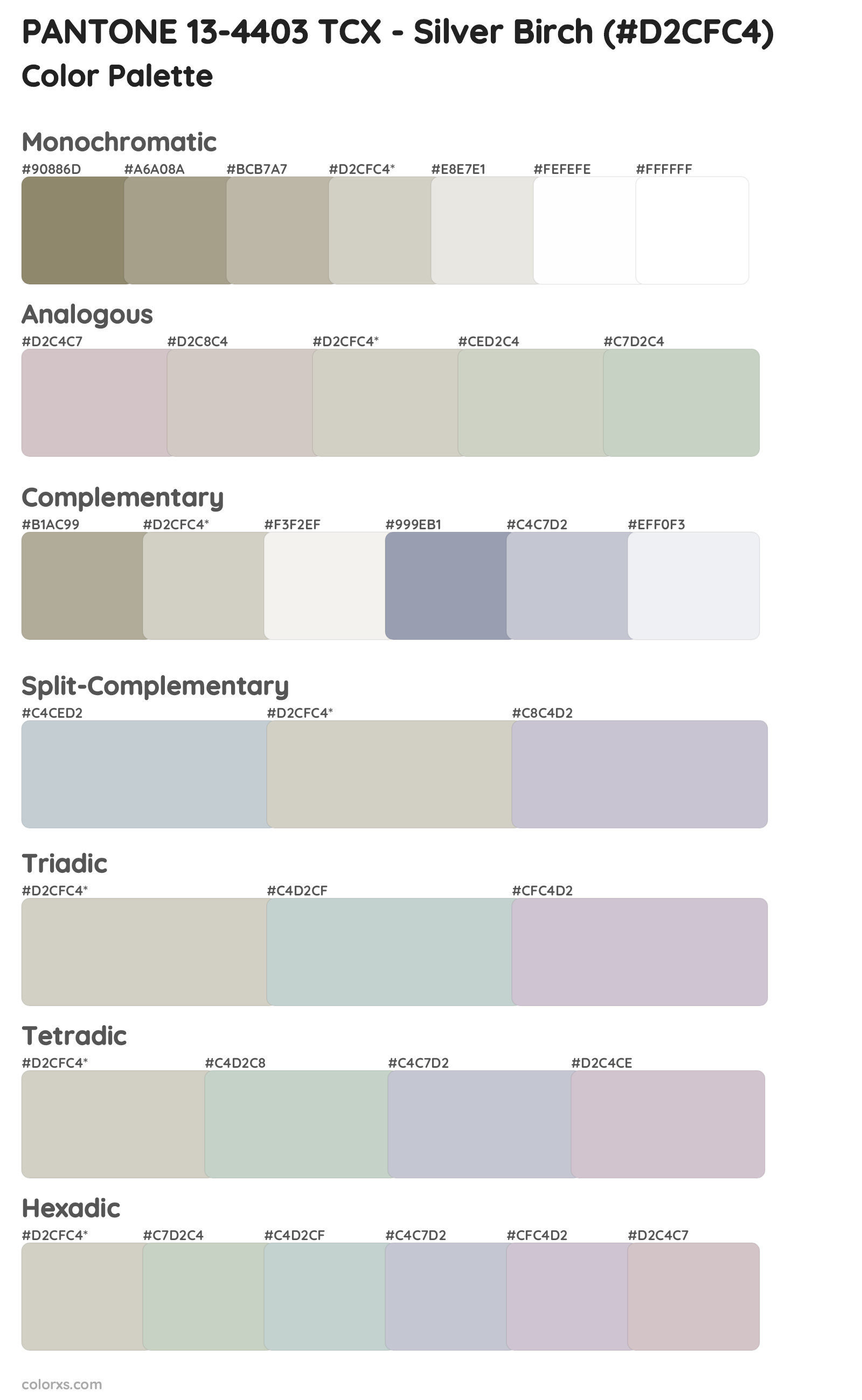 PANTONE 13-4403 TCX - Silver Birch Color Scheme Palettes