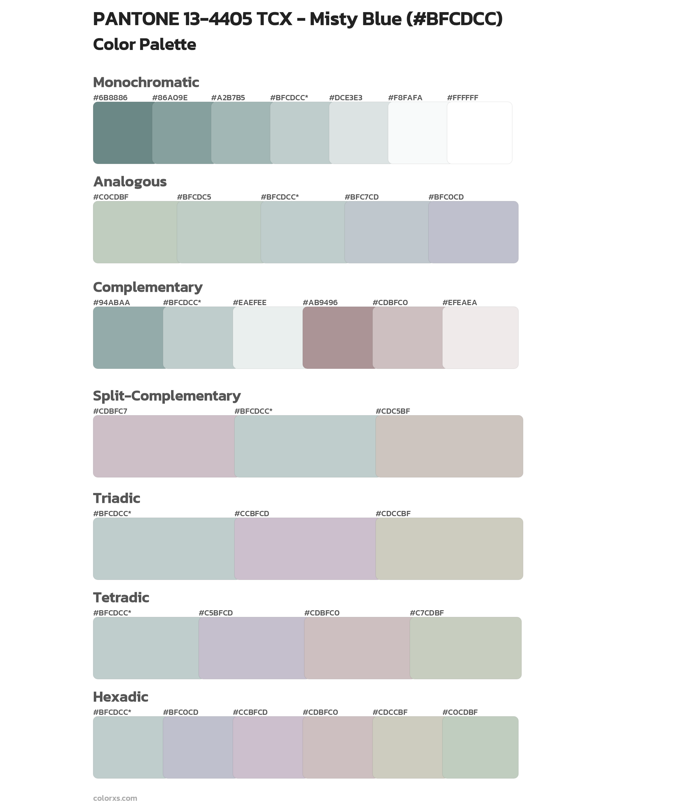 PANTONE 13-4405 TCX - Misty Blue Color Scheme Palettes