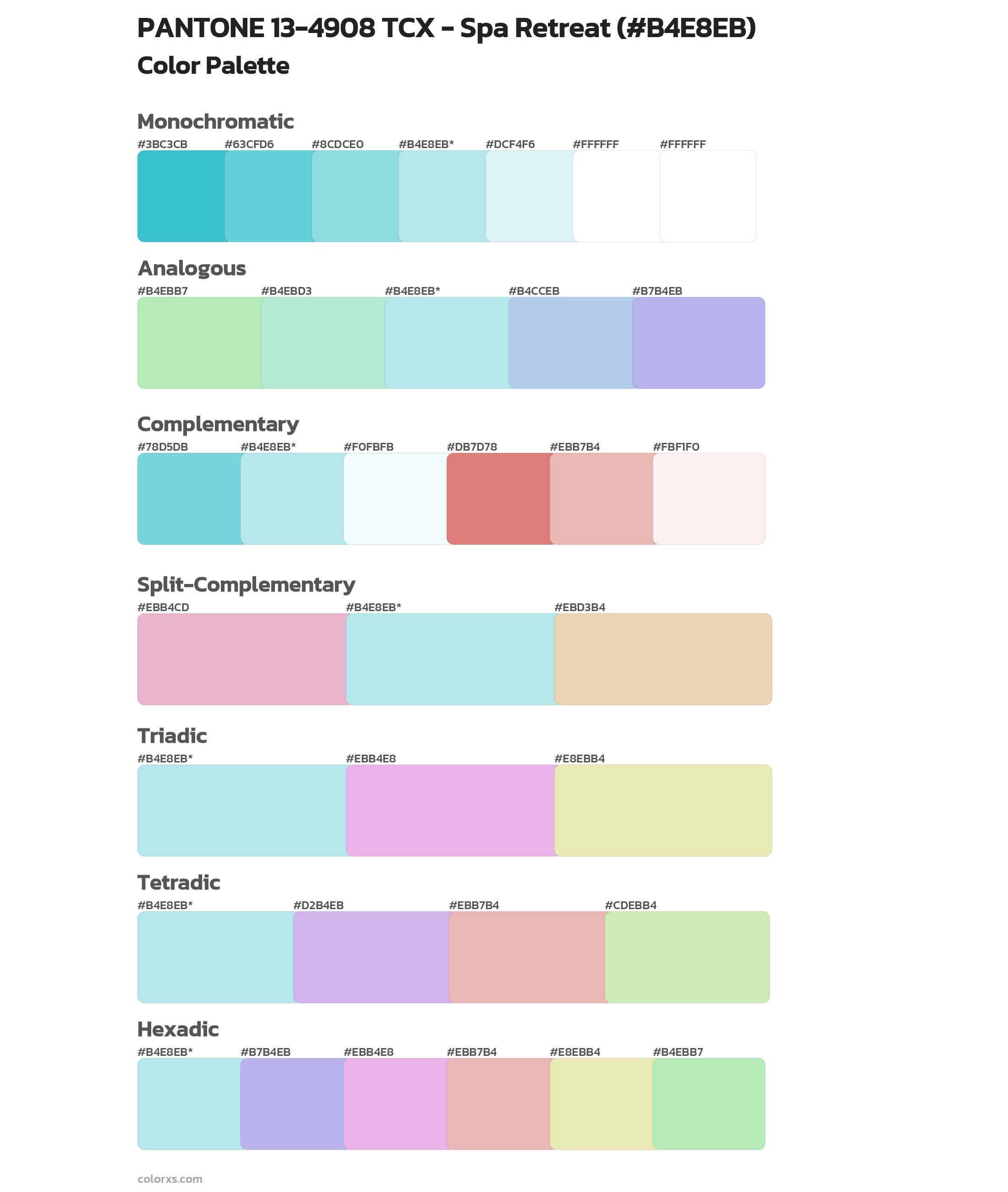 PANTONE 13-4908 TCX - Spa Retreat Color Scheme Palettes