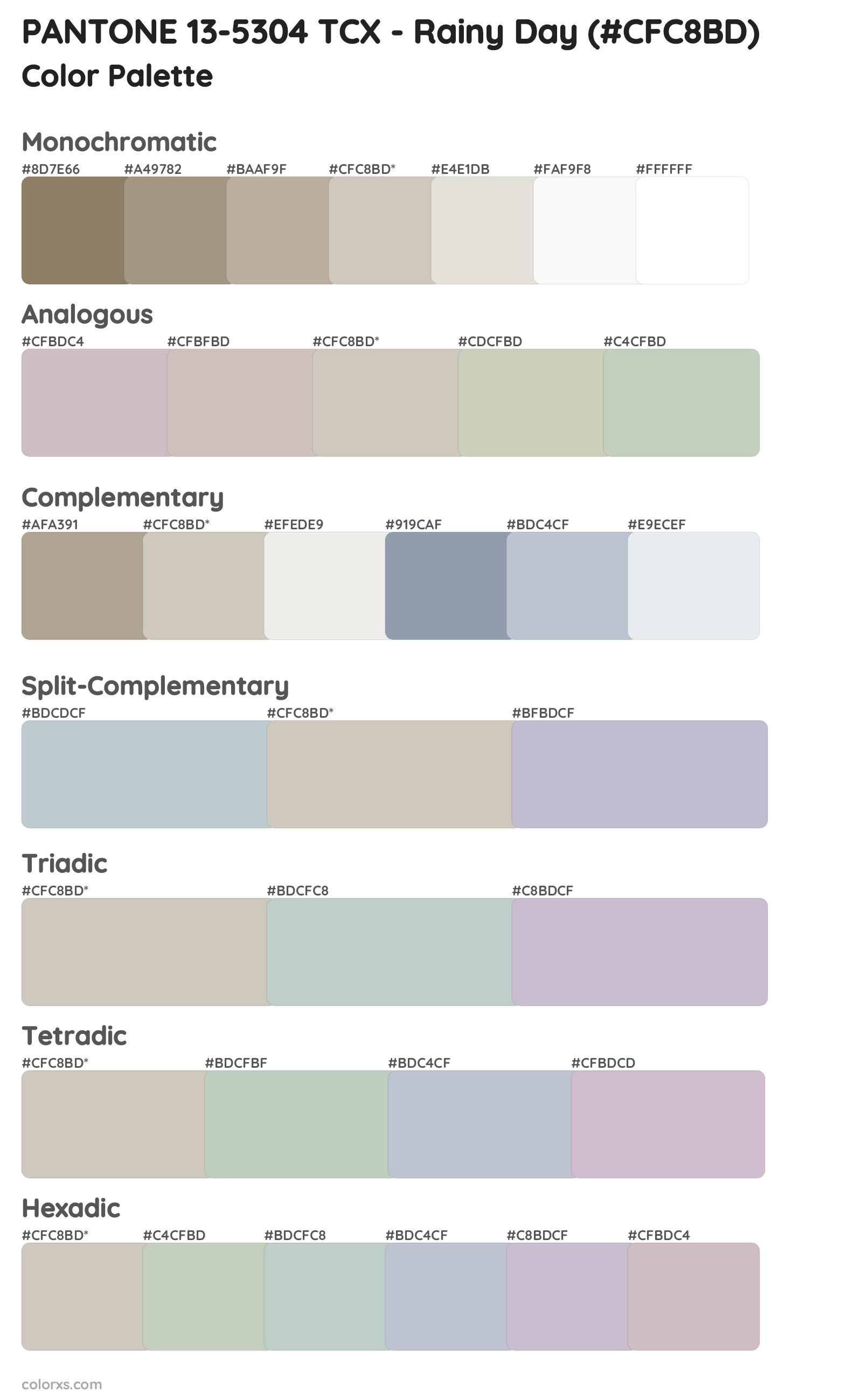 PANTONE 13-5304 TCX - Rainy Day Color Scheme Palettes