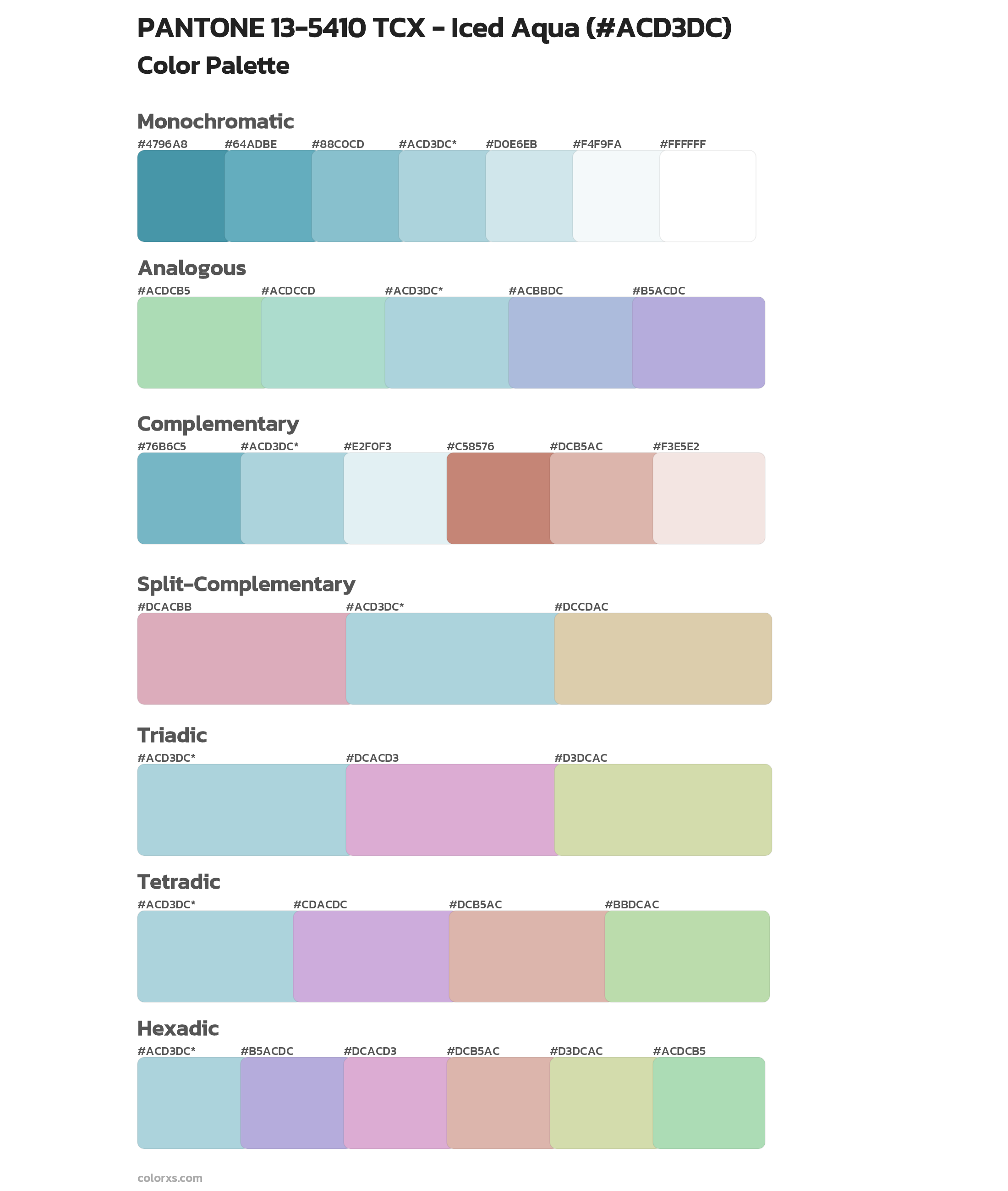 PANTONE 13-5410 TCX - Iced Aqua Color Scheme Palettes