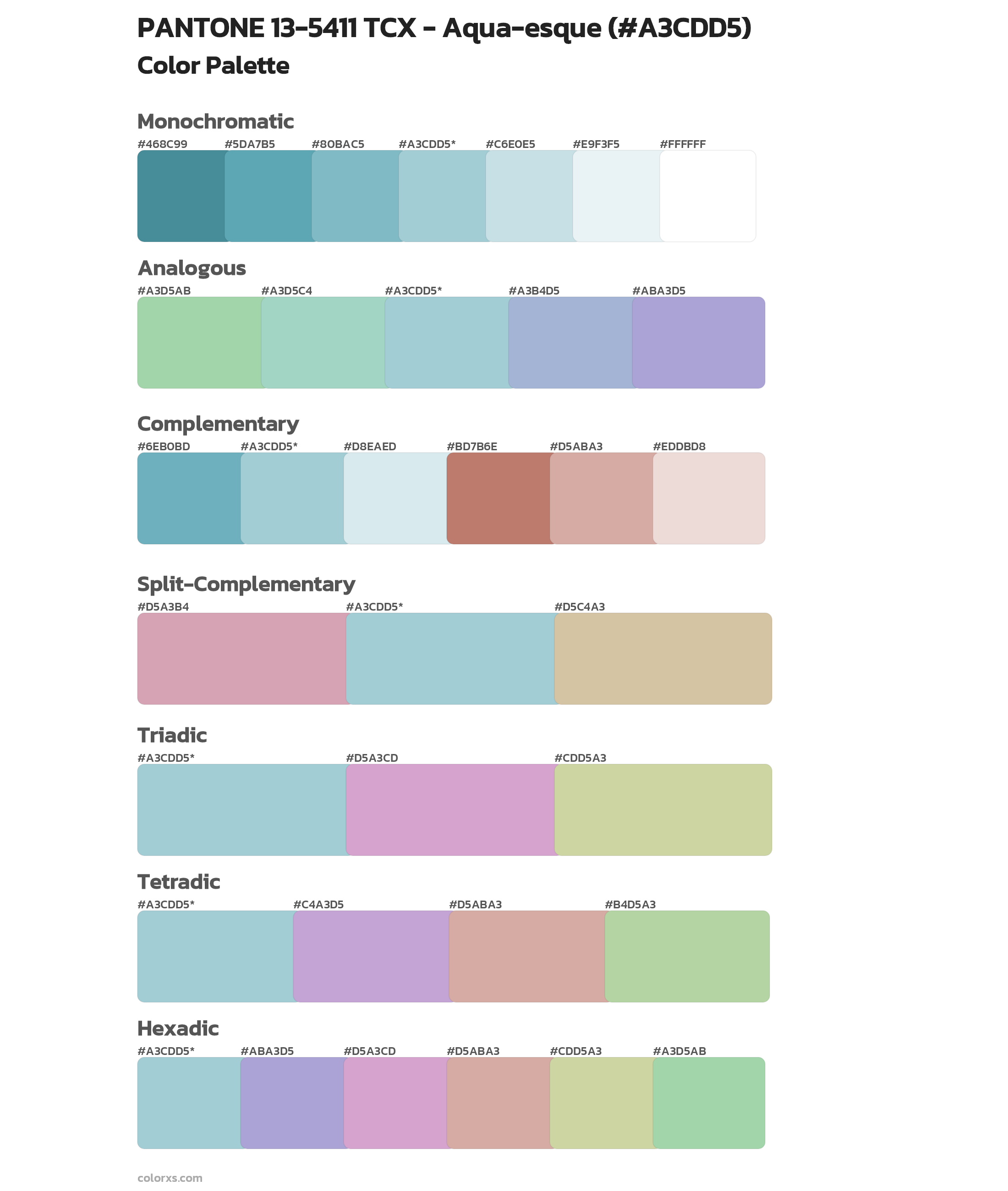 PANTONE 13-5411 TCX - Aqua-esque Color Scheme Palettes