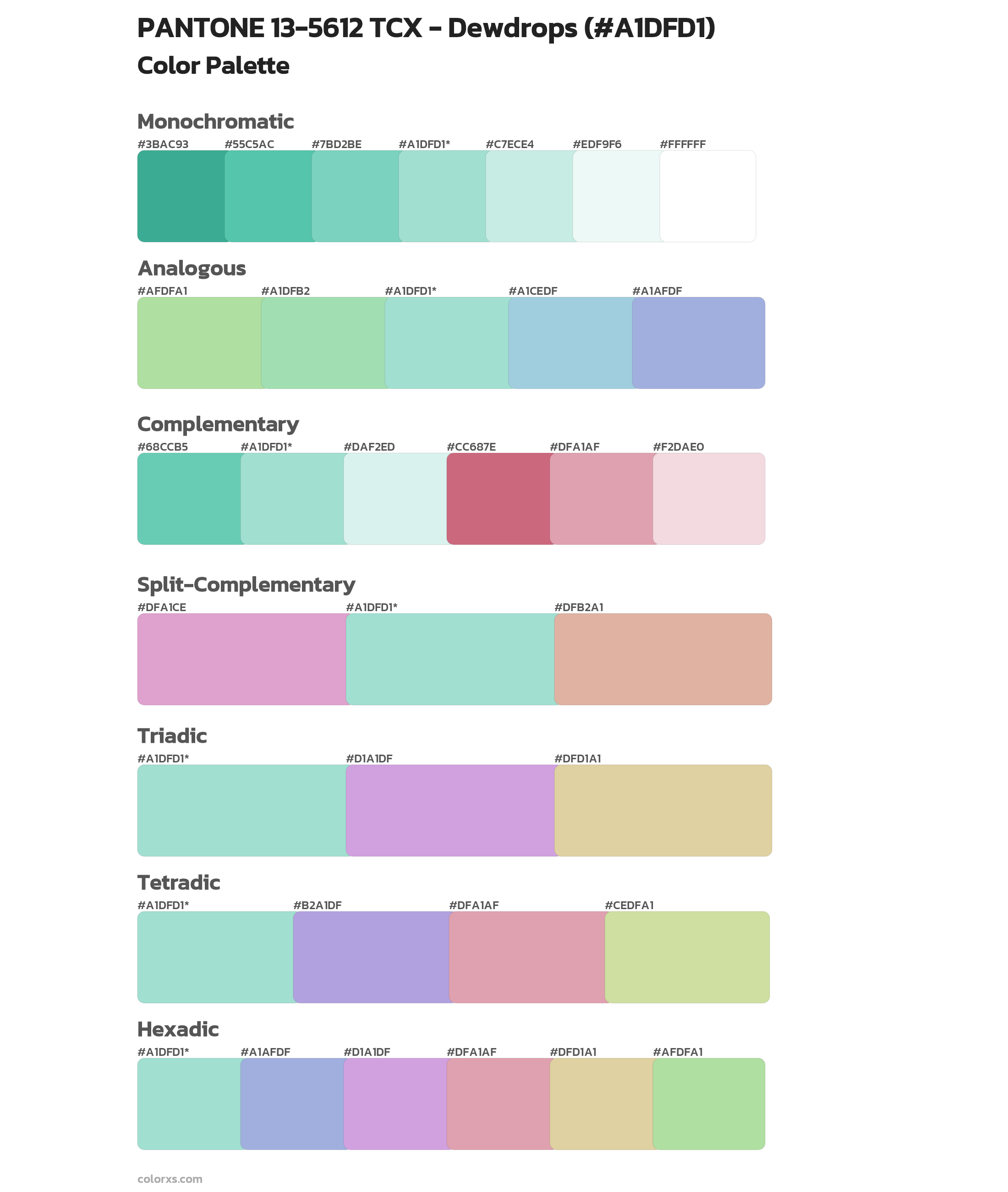 PANTONE 13-5612 TCX - Dewdrops Color Scheme Palettes