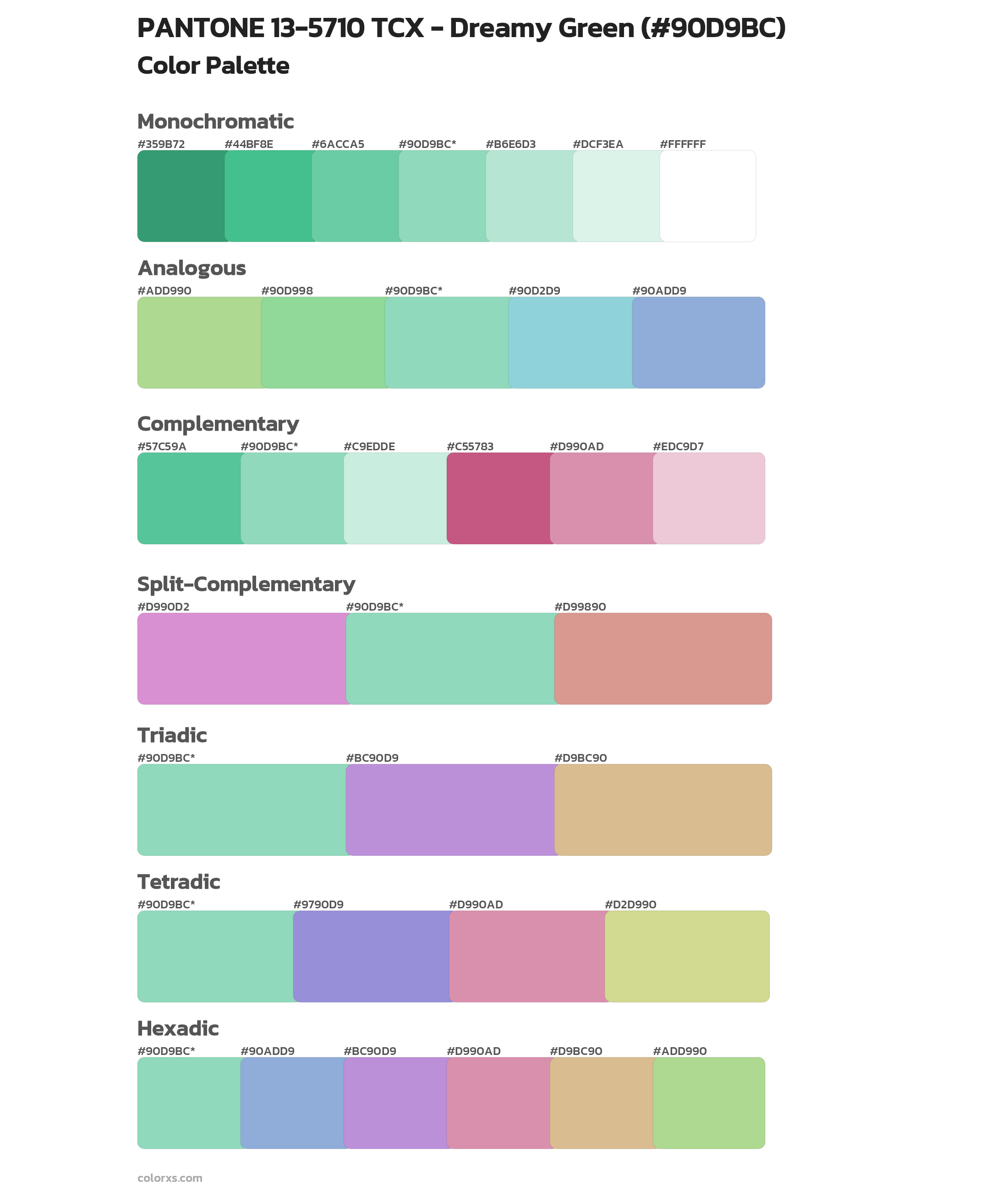 PANTONE 13-5710 TCX - Dreamy Green Color Scheme Palettes