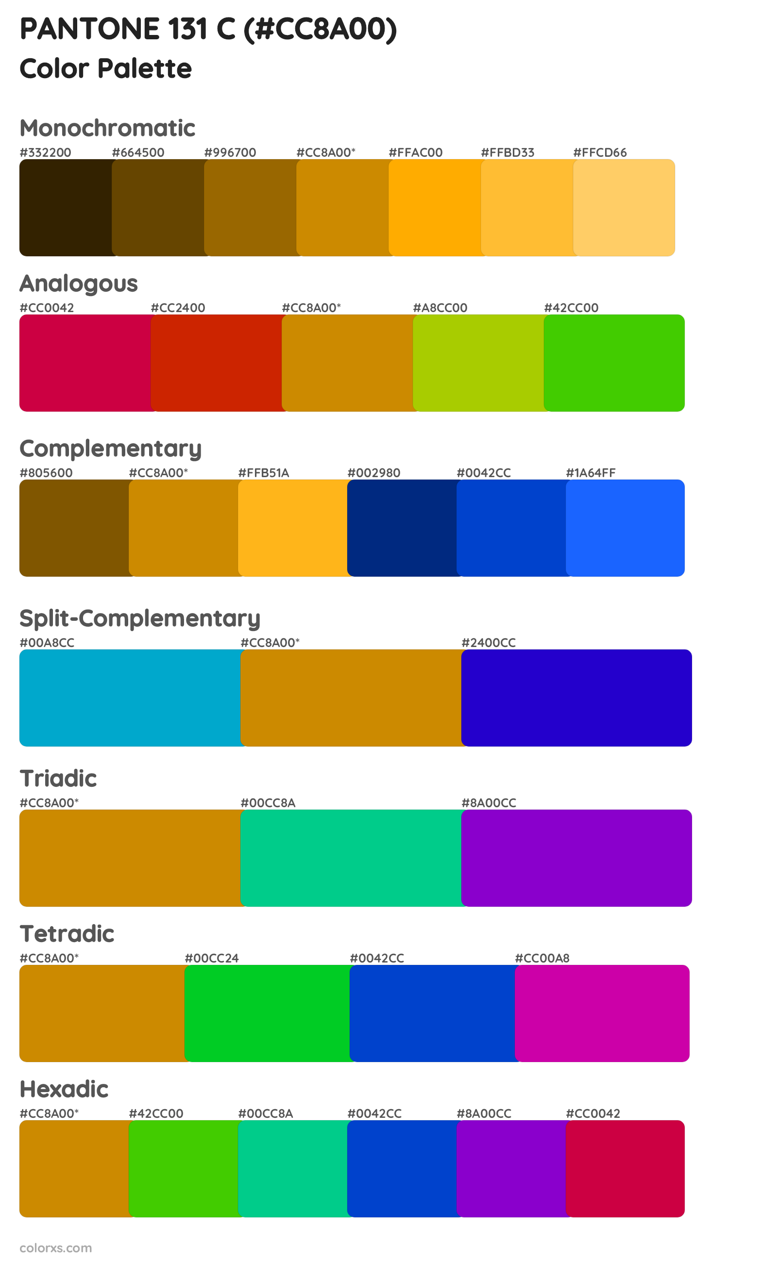 PANTONE 131 C Color Scheme Palettes