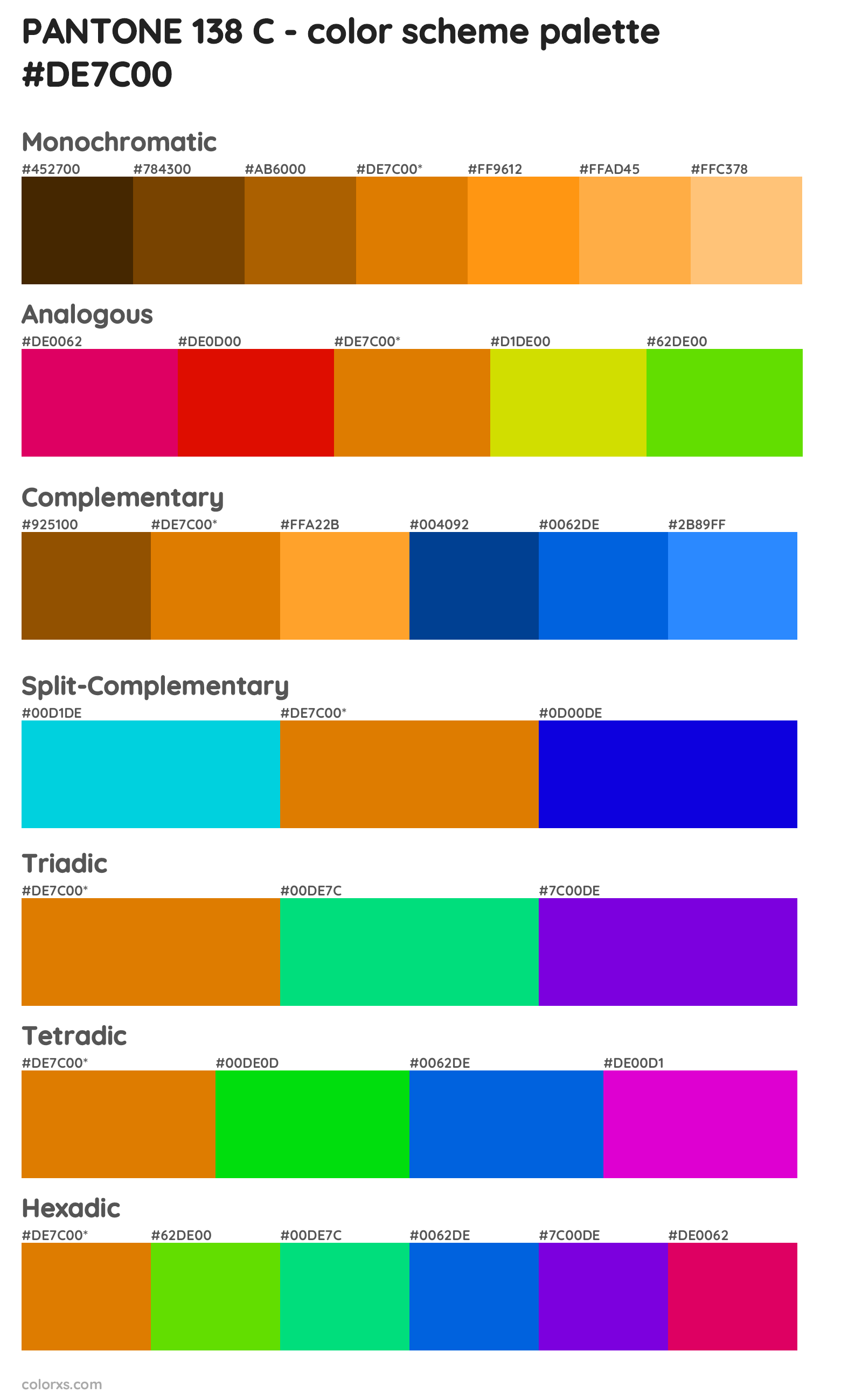 PANTONE 138 C Color Scheme Palettes