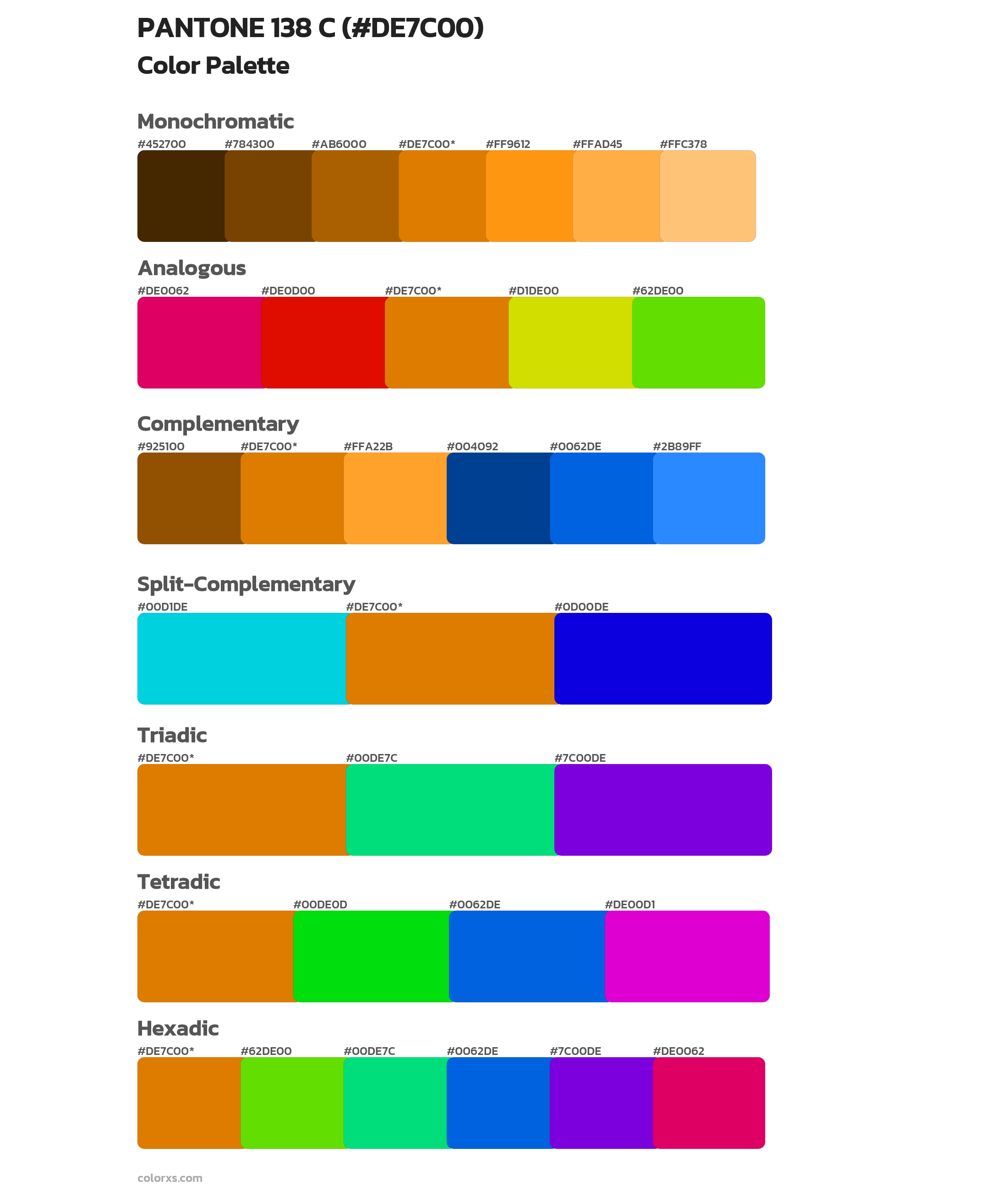 PANTONE 138 C Color Scheme Palettes