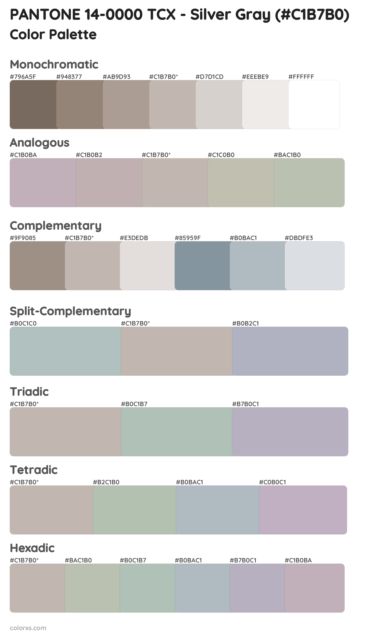 PANTONE 14-0000 TCX - Silver Gray Color Scheme Palettes