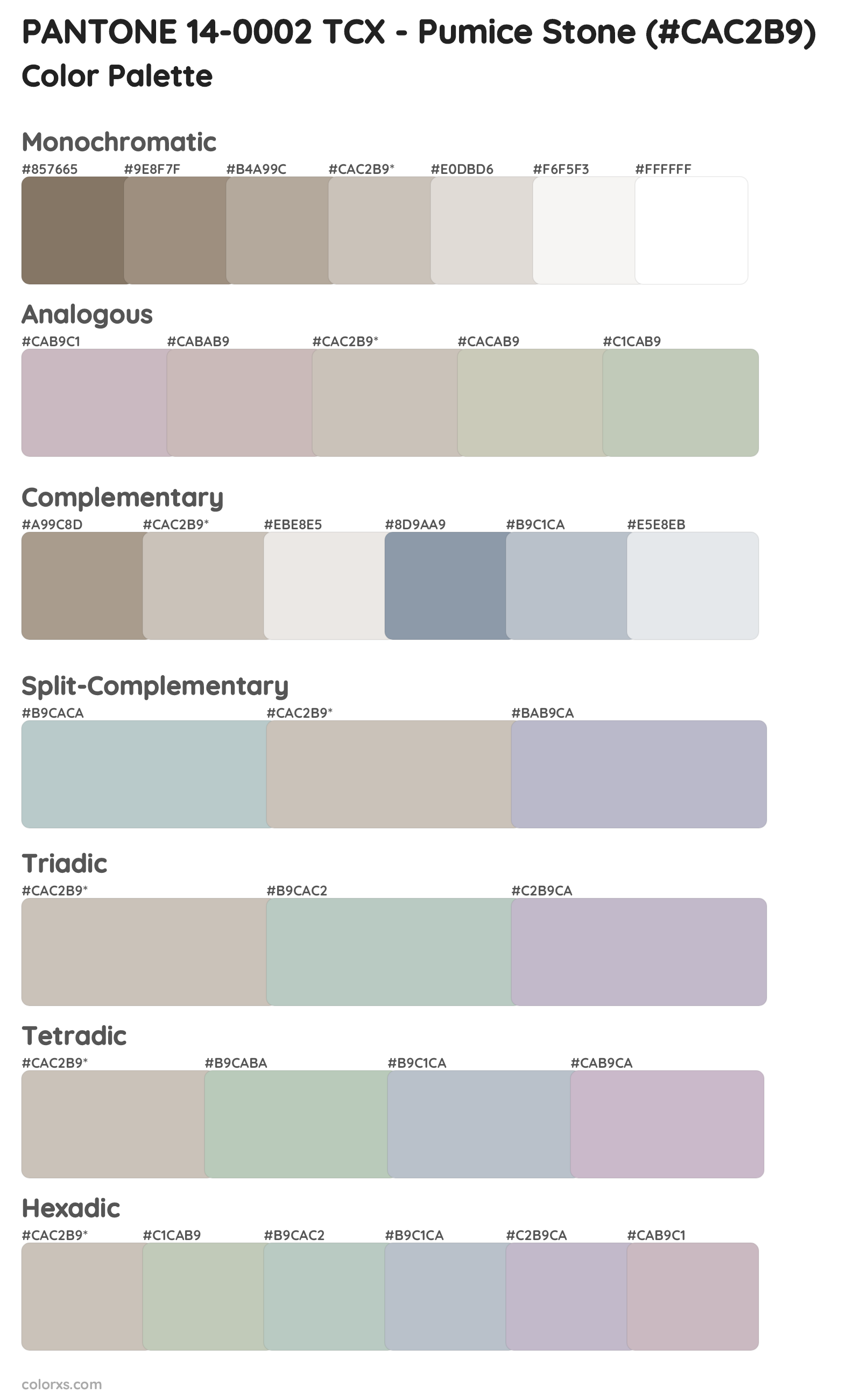 PANTONE 14-0002 TCX - Pumice Stone Color Scheme Palettes