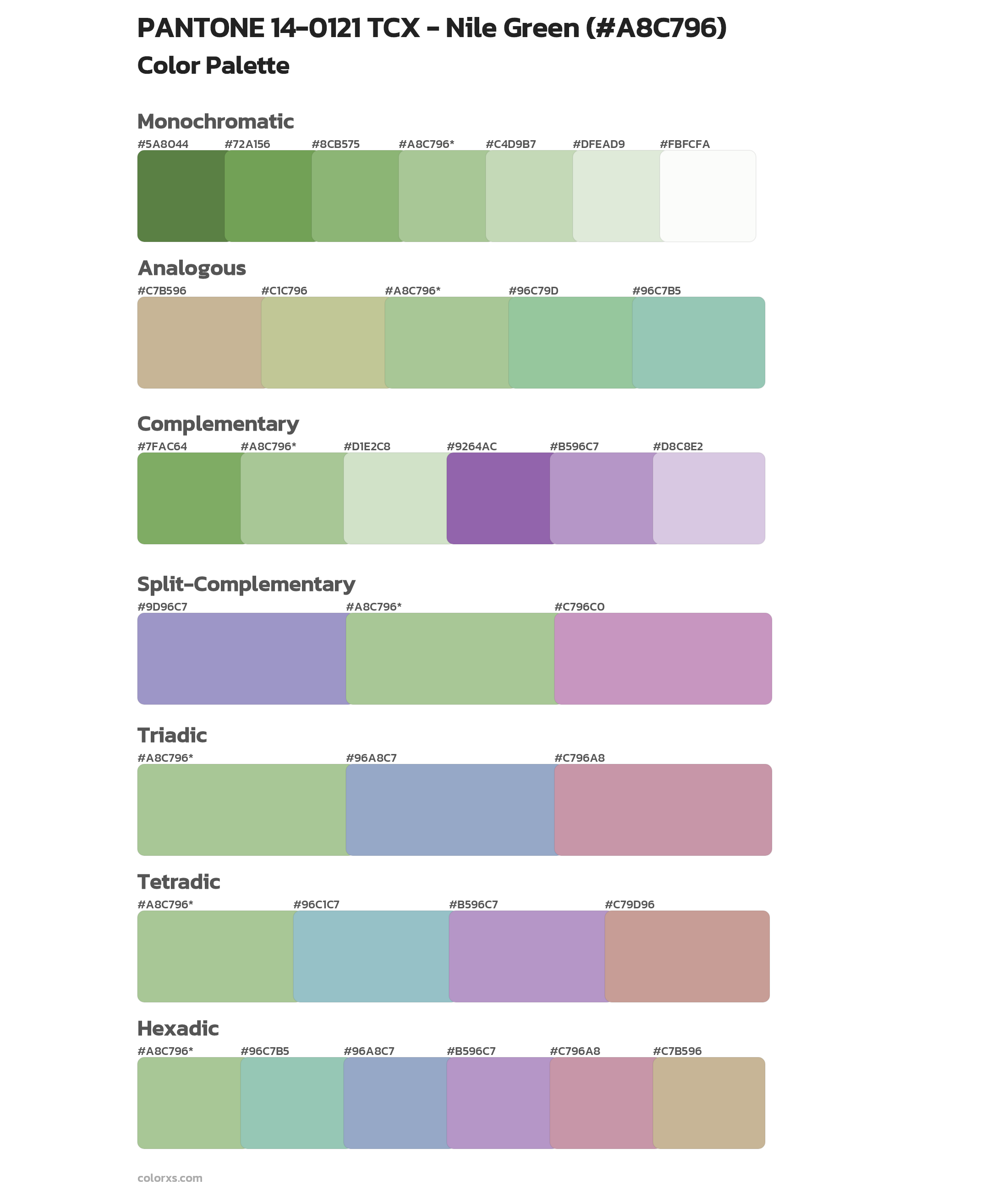 PANTONE 14-0121 TCX - Nile Green Color Scheme Palettes