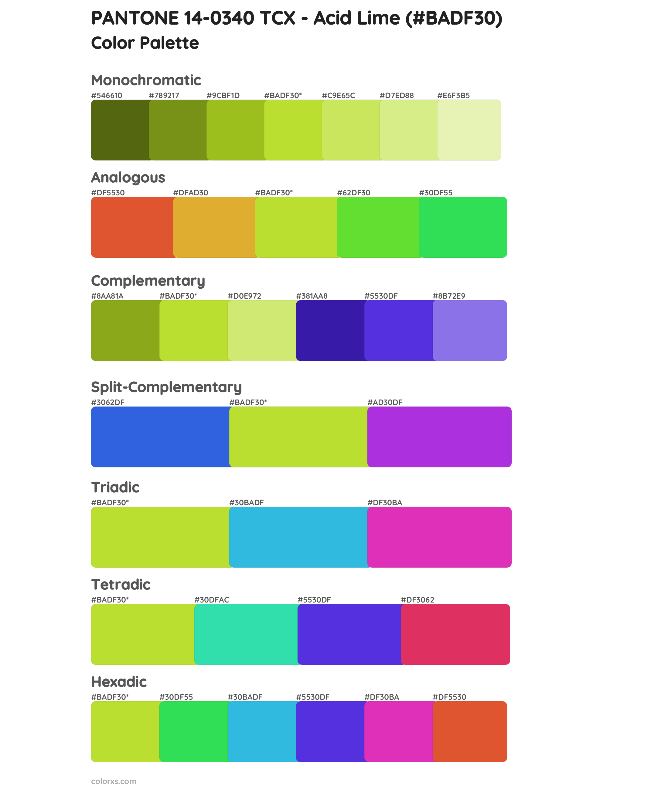 PANTONE 14-0340 TCX - Acid Lime Color Scheme Palettes