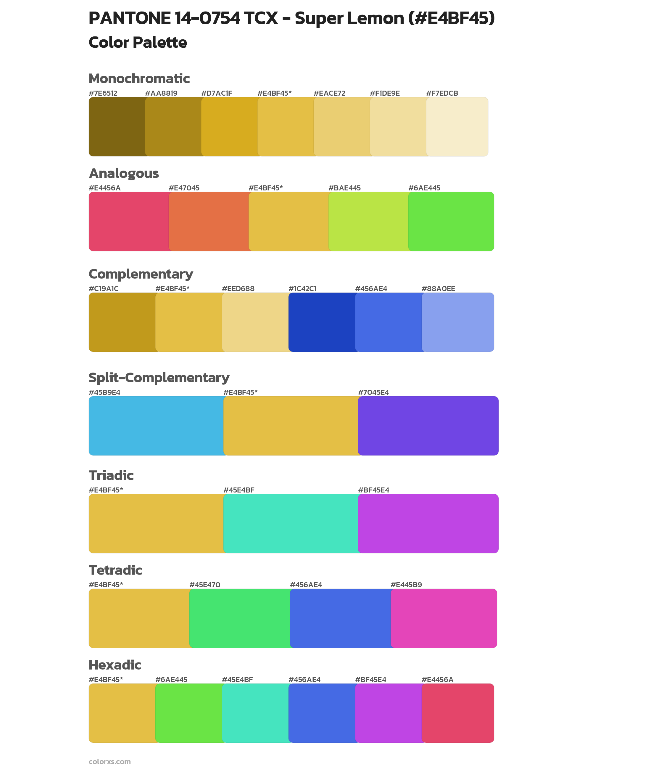 PANTONE 14-0754 TCX - Super Lemon Color Scheme Palettes