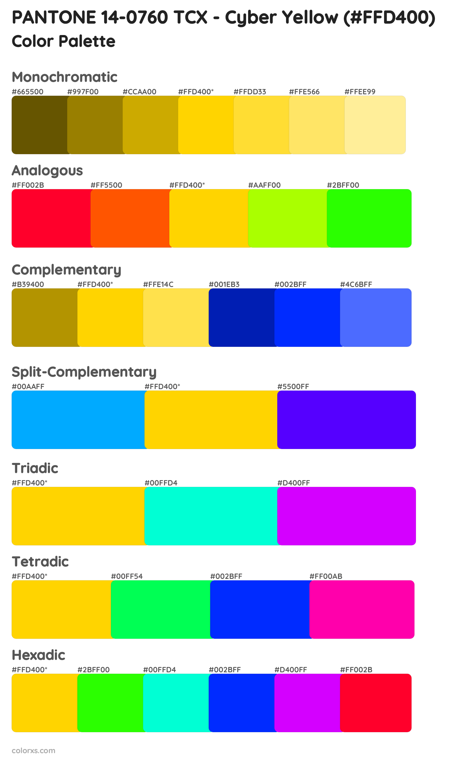 PANTONE 14-0760 TCX - Cyber Yellow Color Scheme Palettes