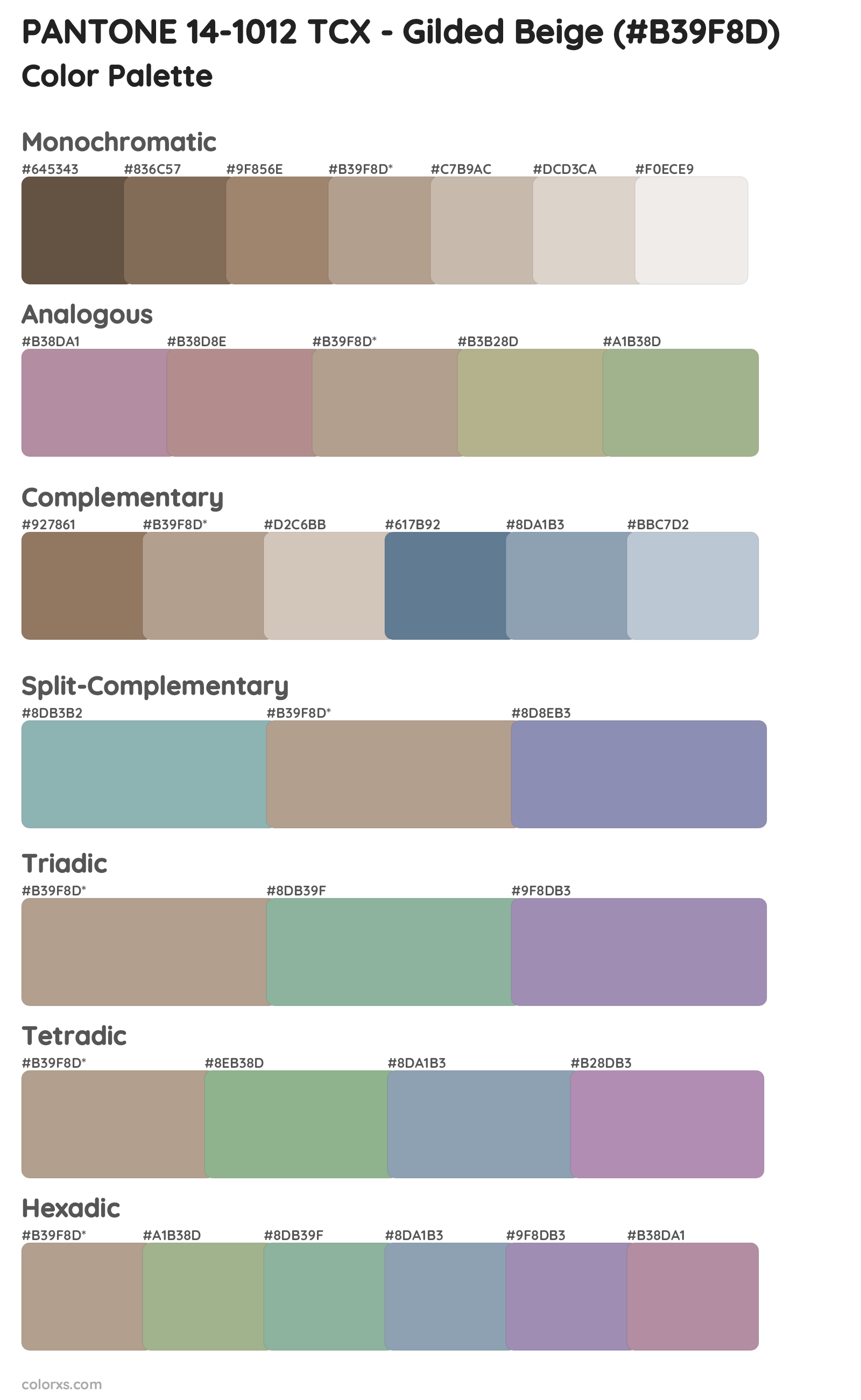 PANTONE 14-1012 TCX - Gilded Beige Color Scheme Palettes