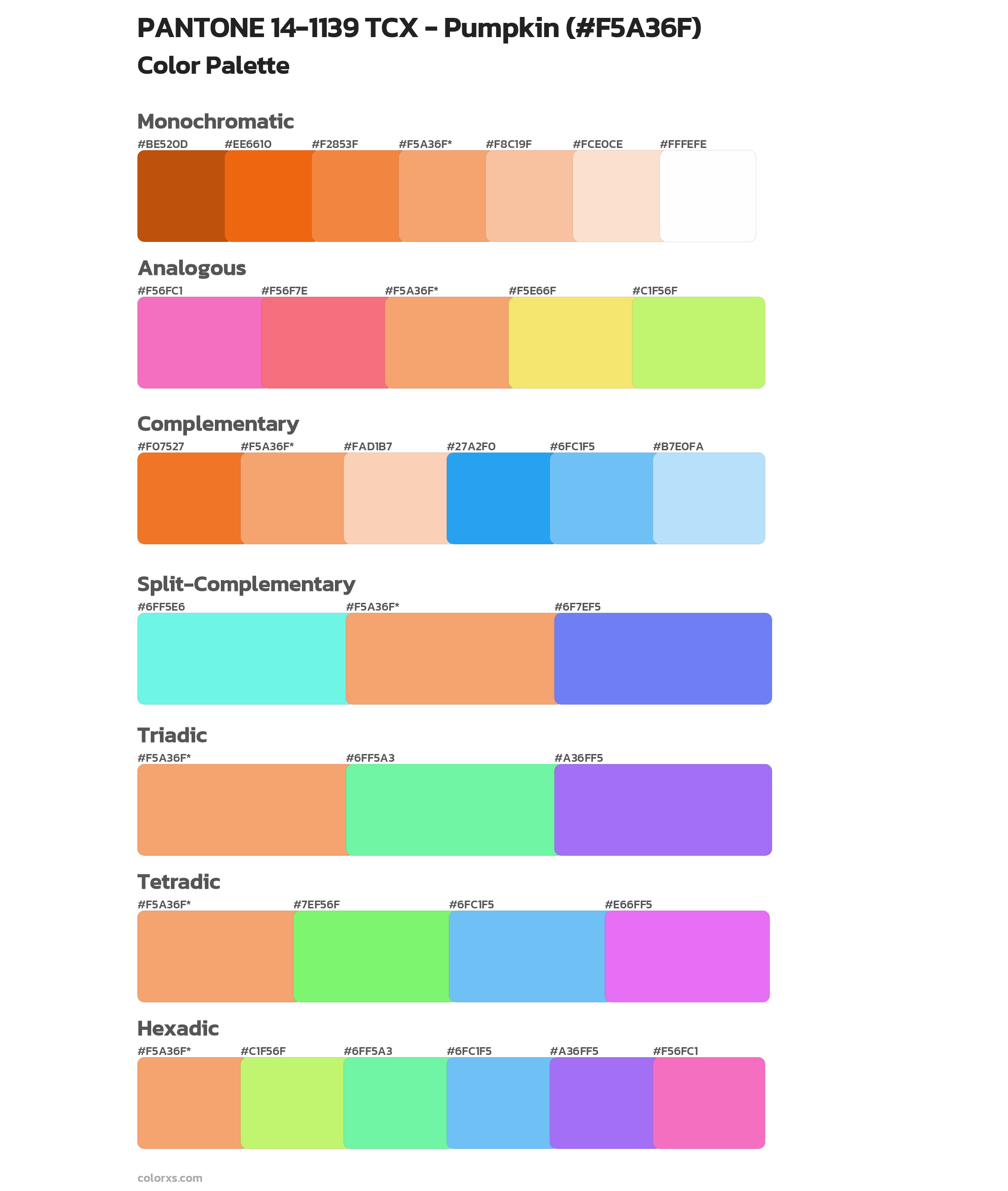 PANTONE 14-1139 TCX - Pumpkin Color Scheme Palettes