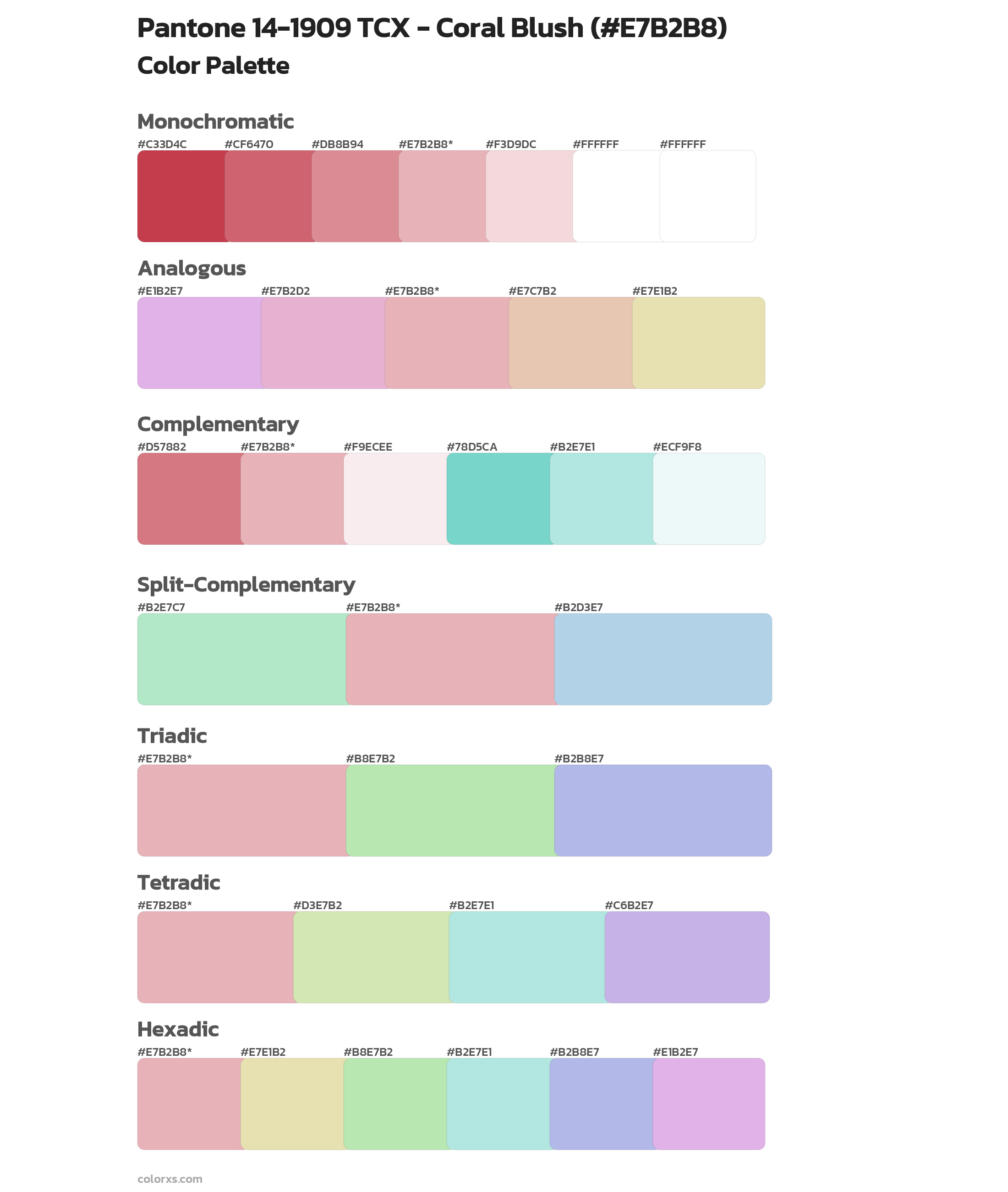 Pantone 14-1909 TCX - Coral Blush Color Scheme Palettes