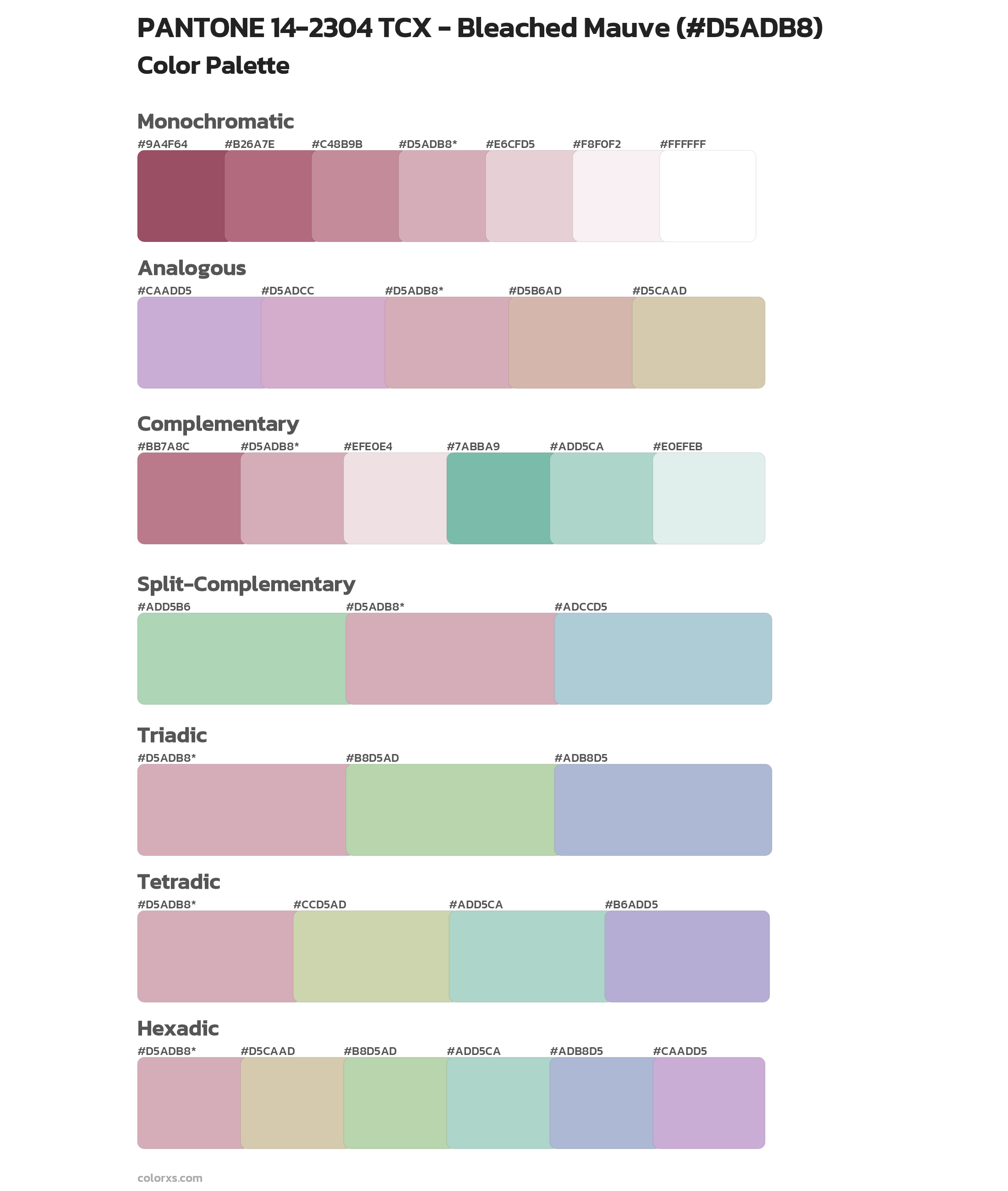 PANTONE 14-2304 TCX - Bleached Mauve Color Scheme Palettes